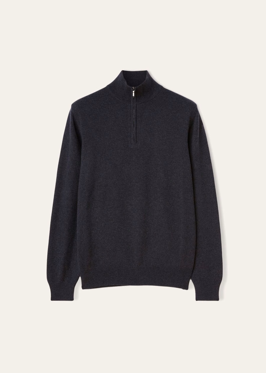 Classic cashmere for children with half zip black/grey Melange