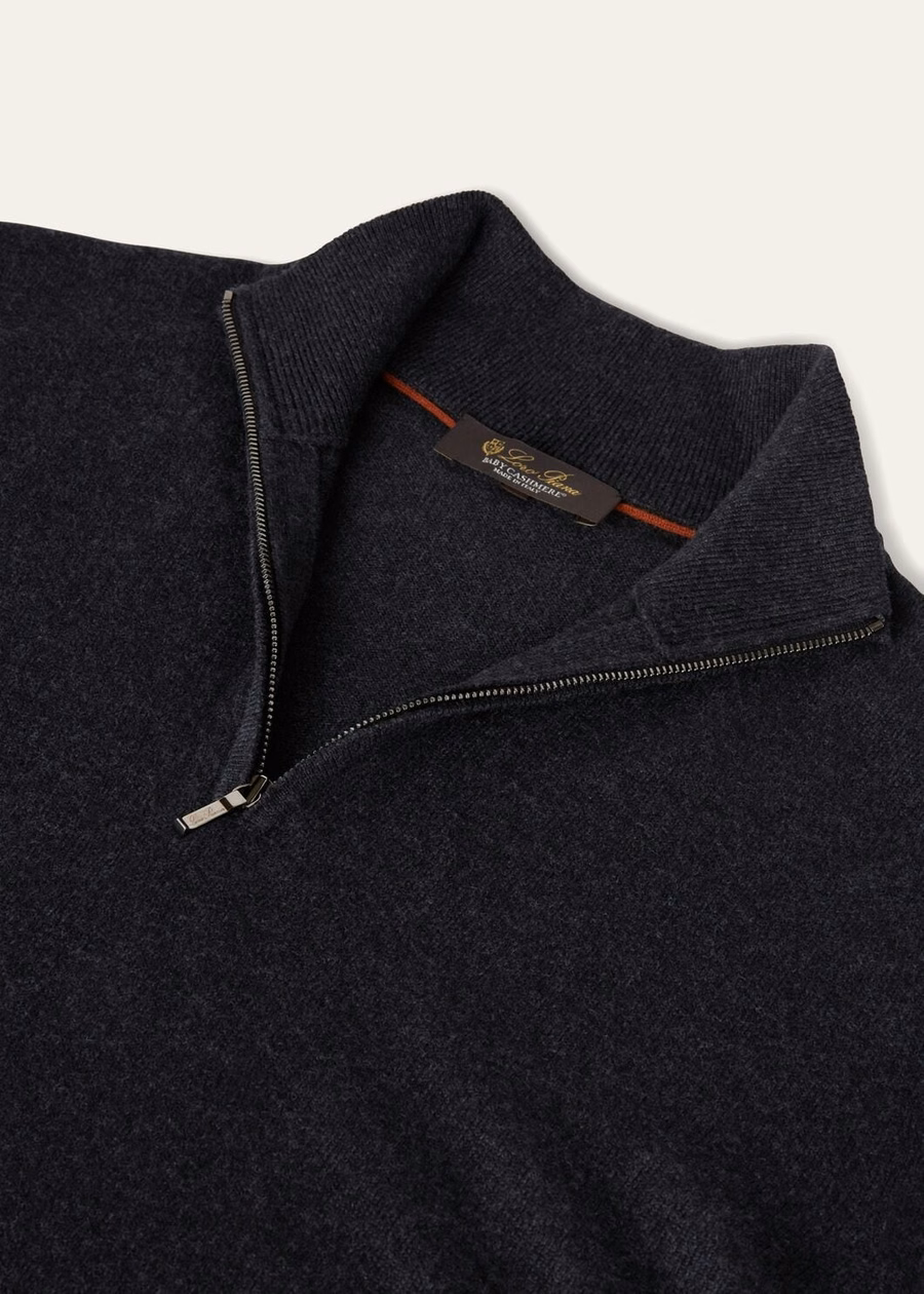 Classic cashmere for children with half zip black/grey Melange
