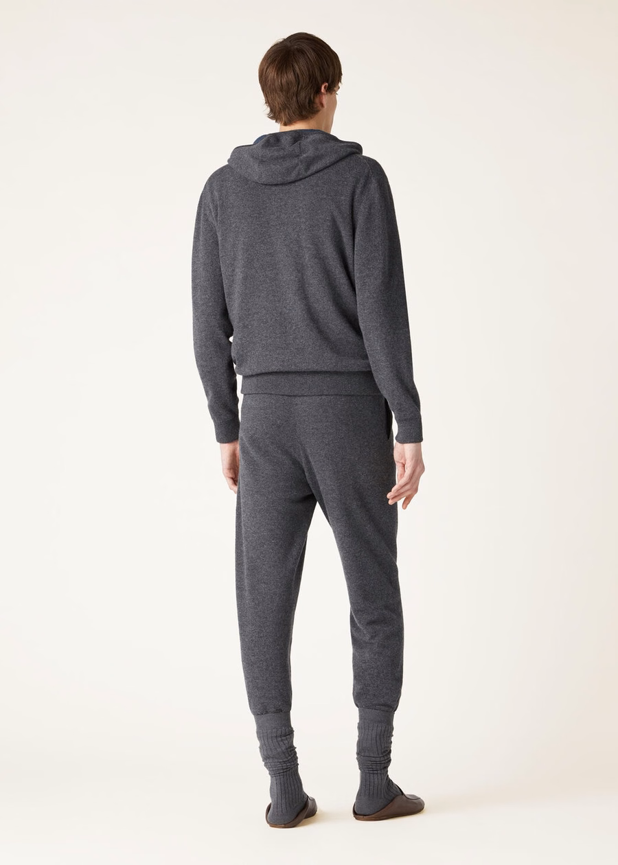 Duo Cashmere Melange Teal/Charcoal Melange Hooded Bomber Sweater
