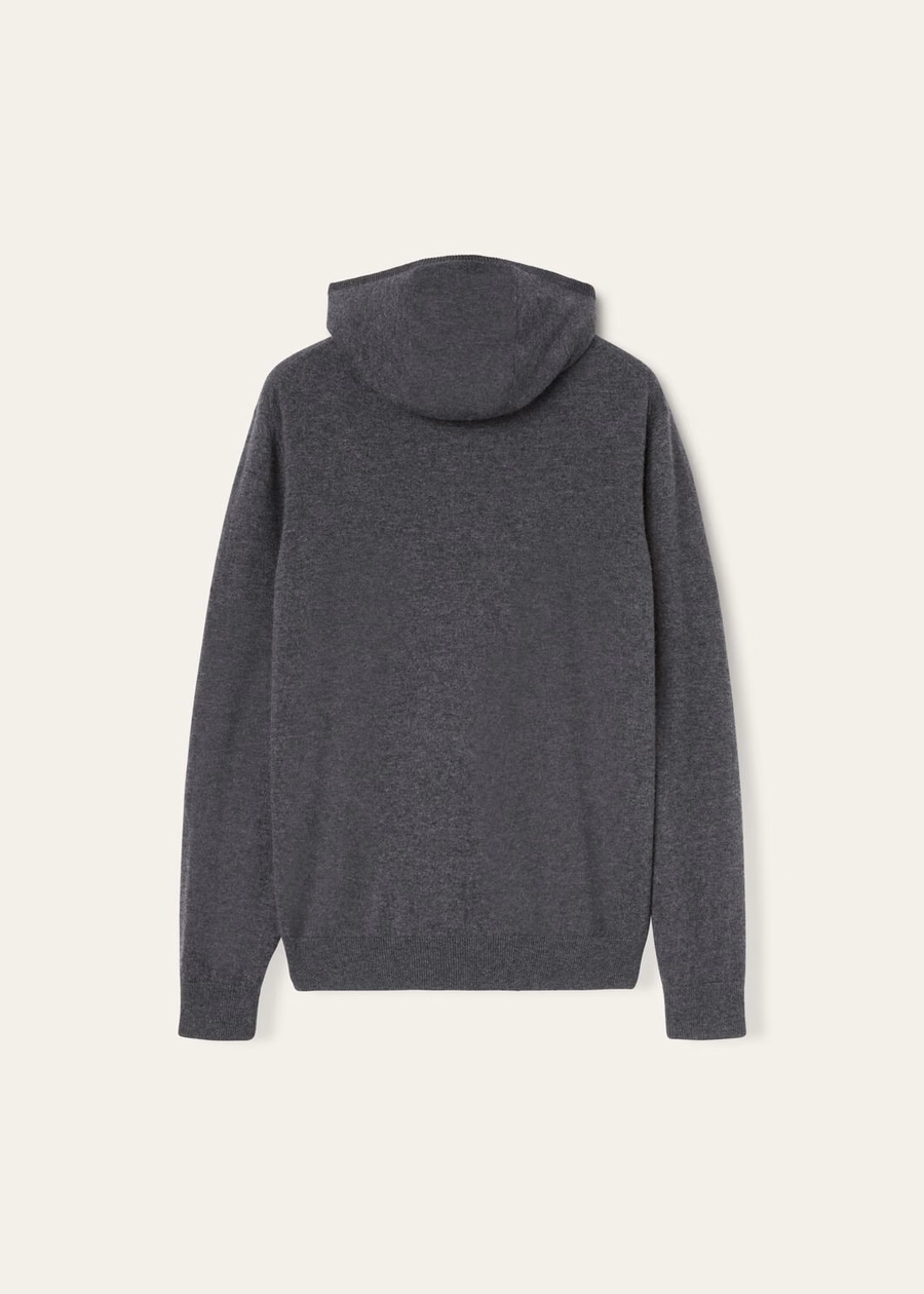 Duo Cashmere Melange Teal/Charcoal Melange Hooded Bomber Sweater