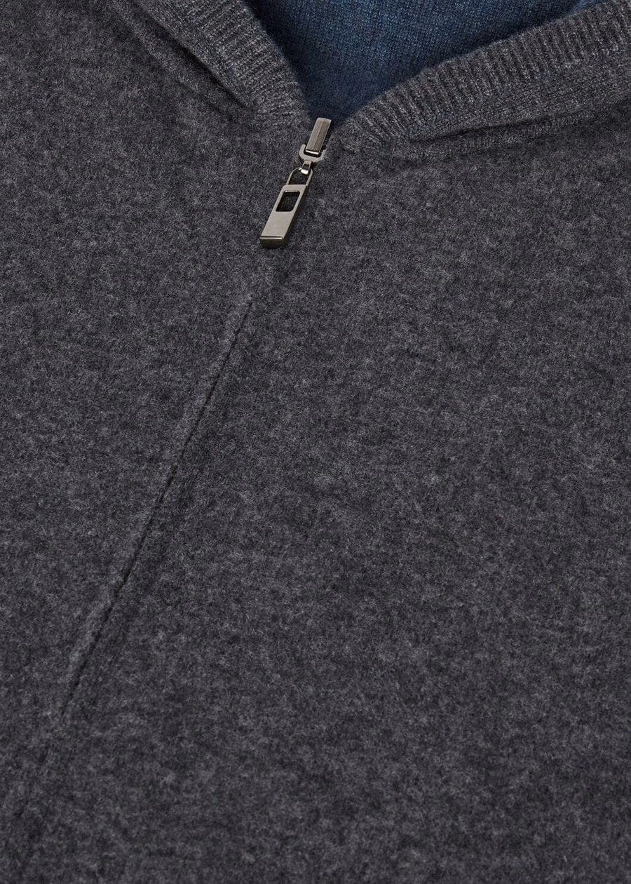 Duo Cashmere Melange Teal/Charcoal Melange Hooded Bomber Sweater