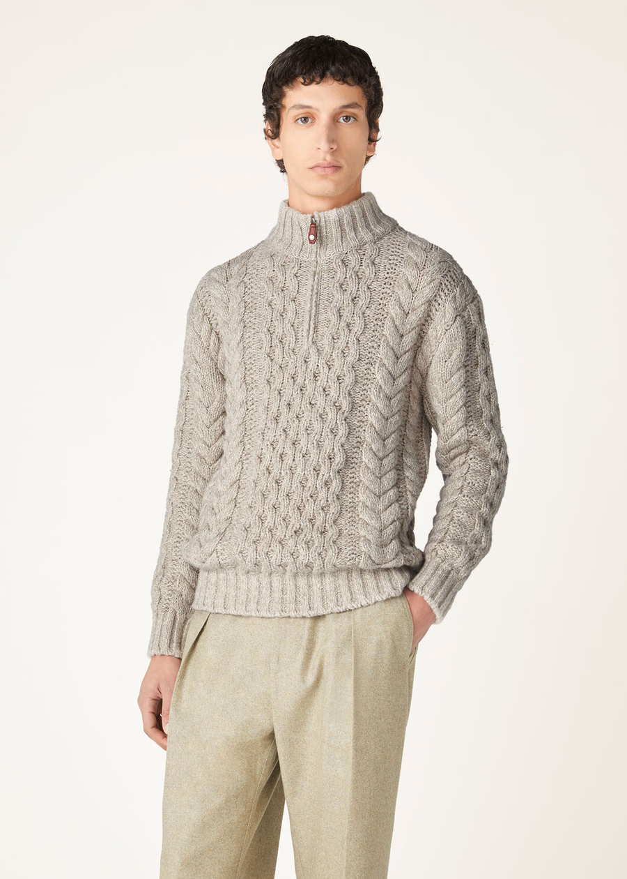 Valduggia Cashmere Garden Sand Half-Neck Sweater
