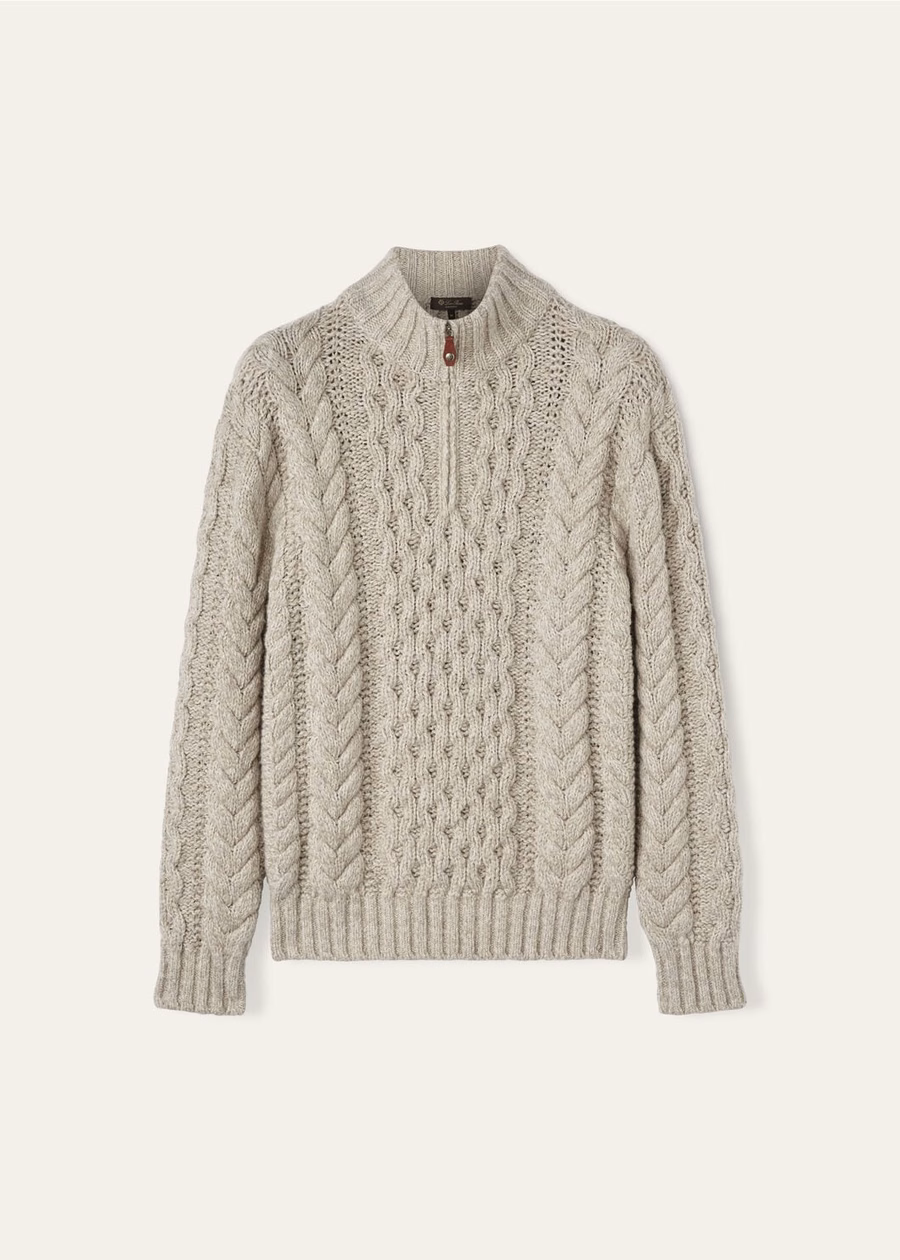 Valduggia Cashmere Garden Sand Half-Neck Sweater