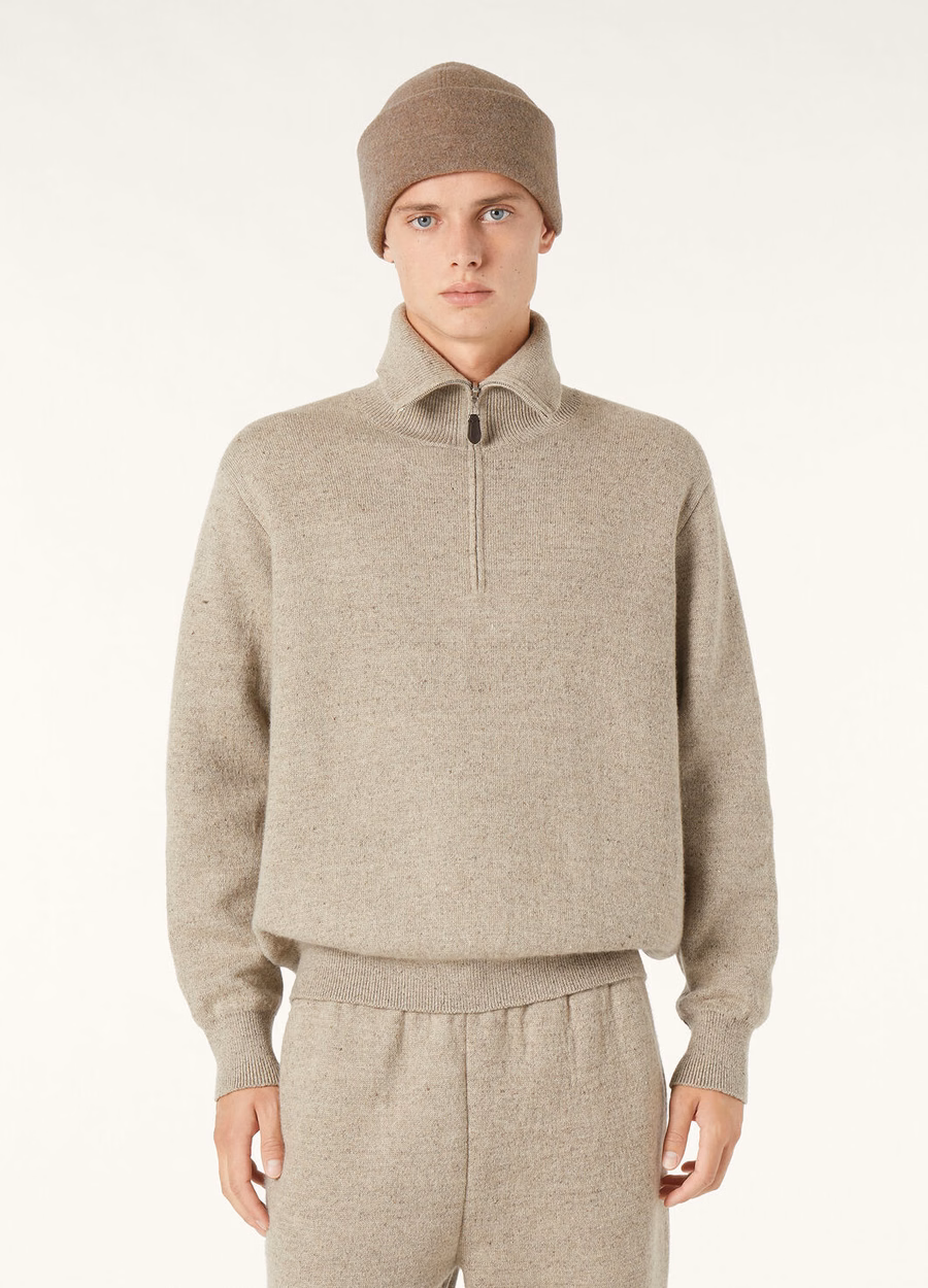 Feriolo Half-Zip Sweater In Silk Cashmere Delicate Bark