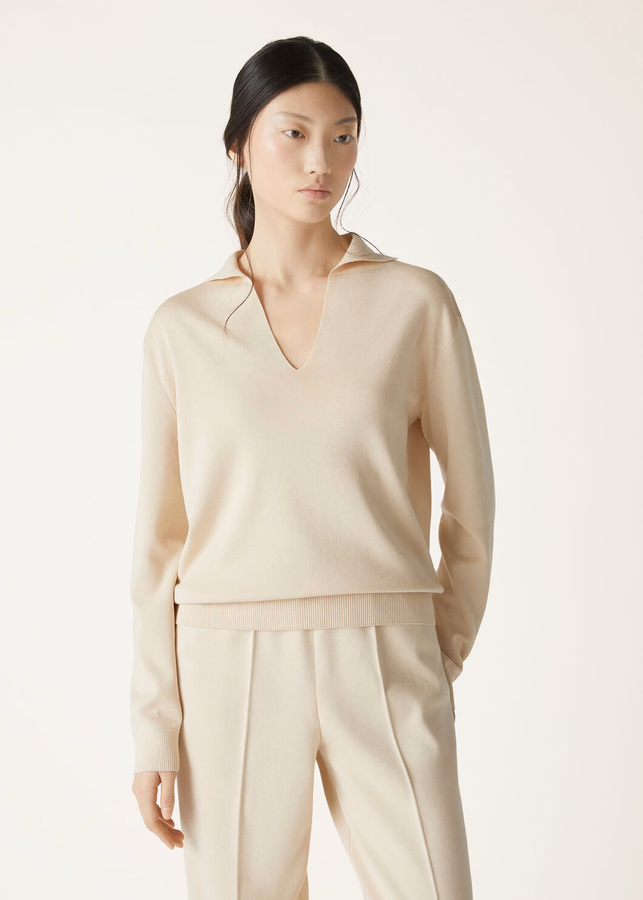 Siena Cotton Silk Rice Milk Polo Shirt