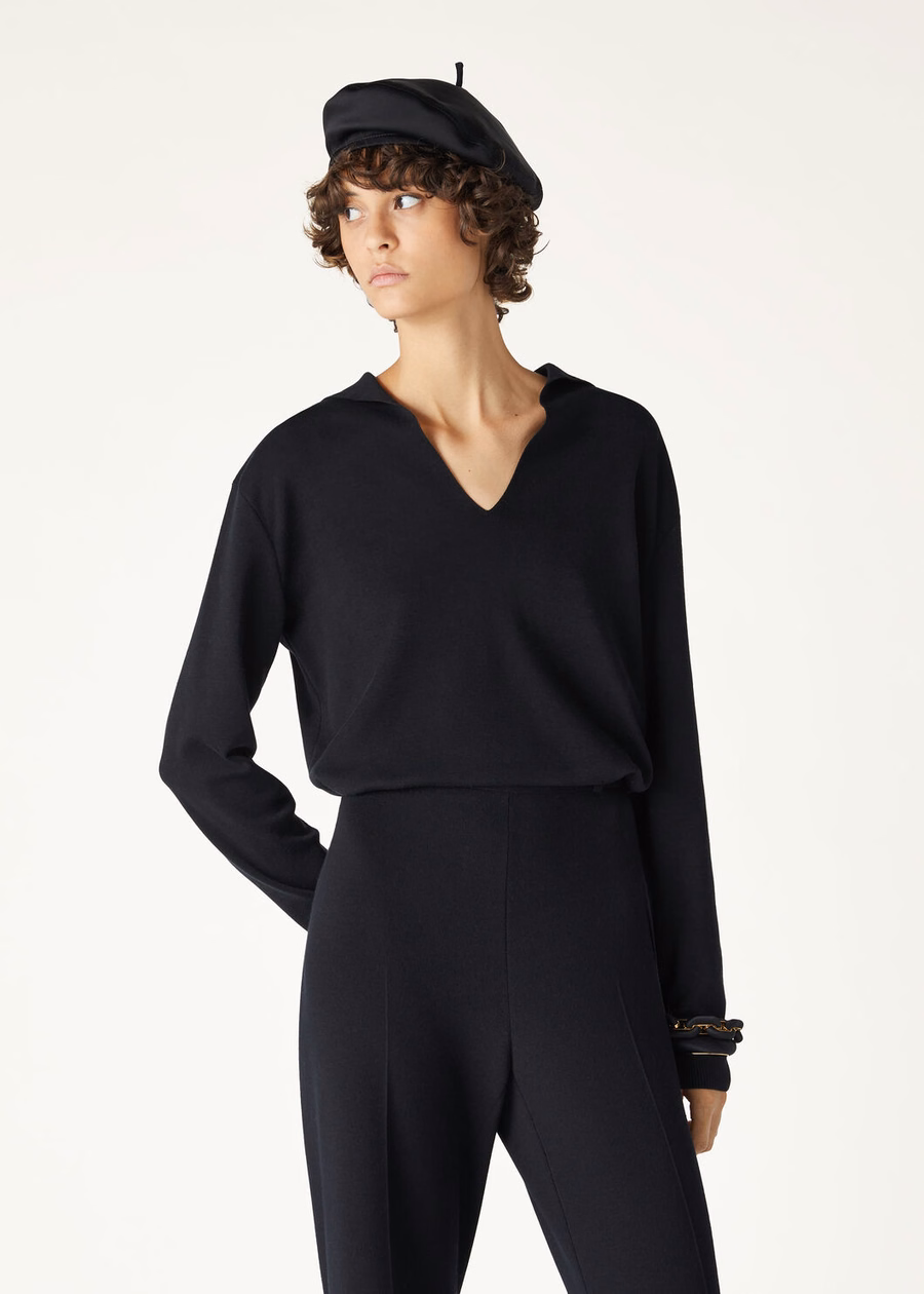 Siena Cotton Silk Polo Shirt Black