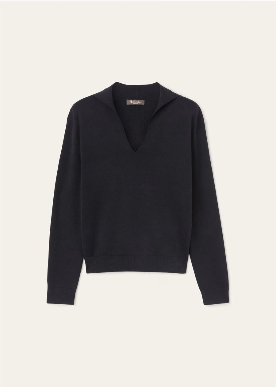Siena Cotton Silk Polo Shirt Black