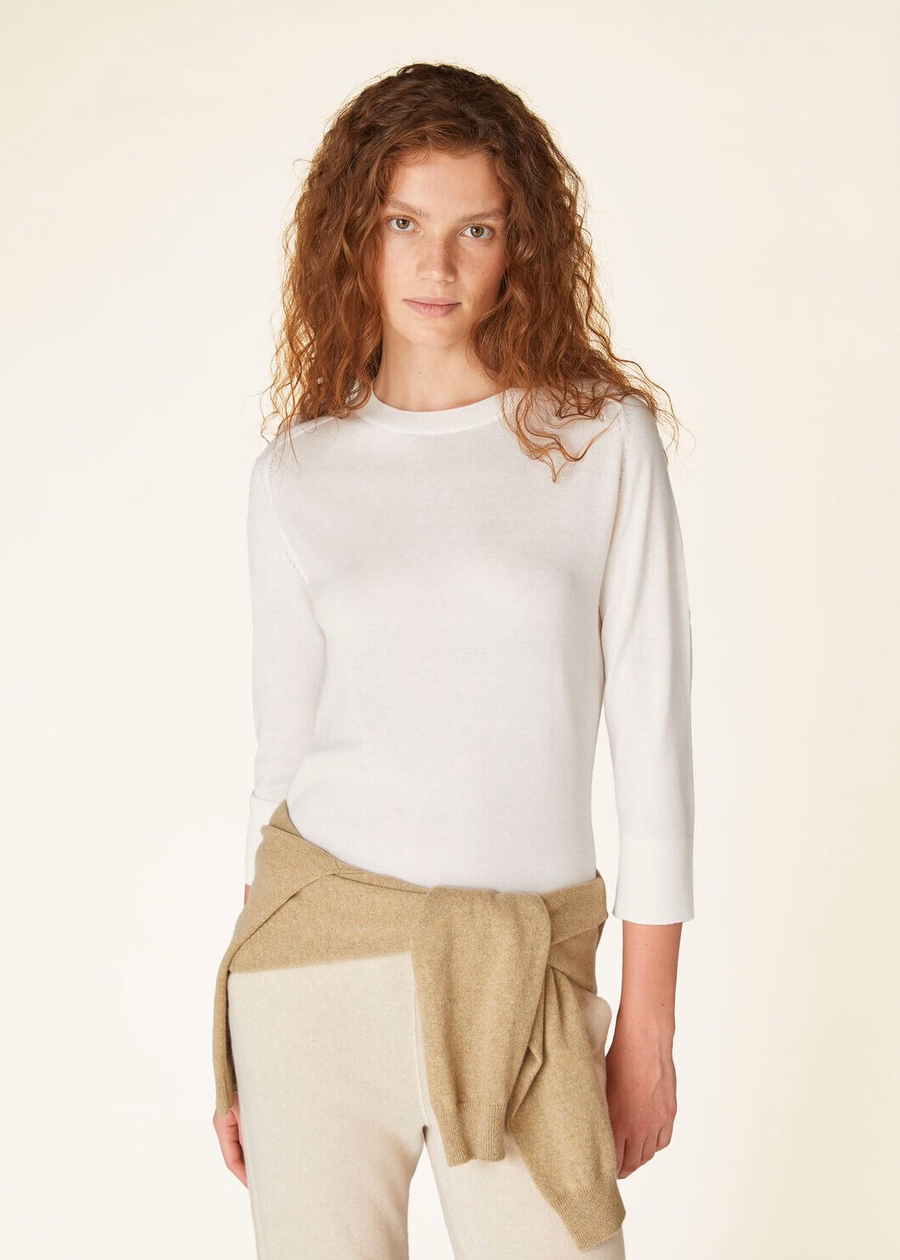 Crewneck Cashmere White Feather