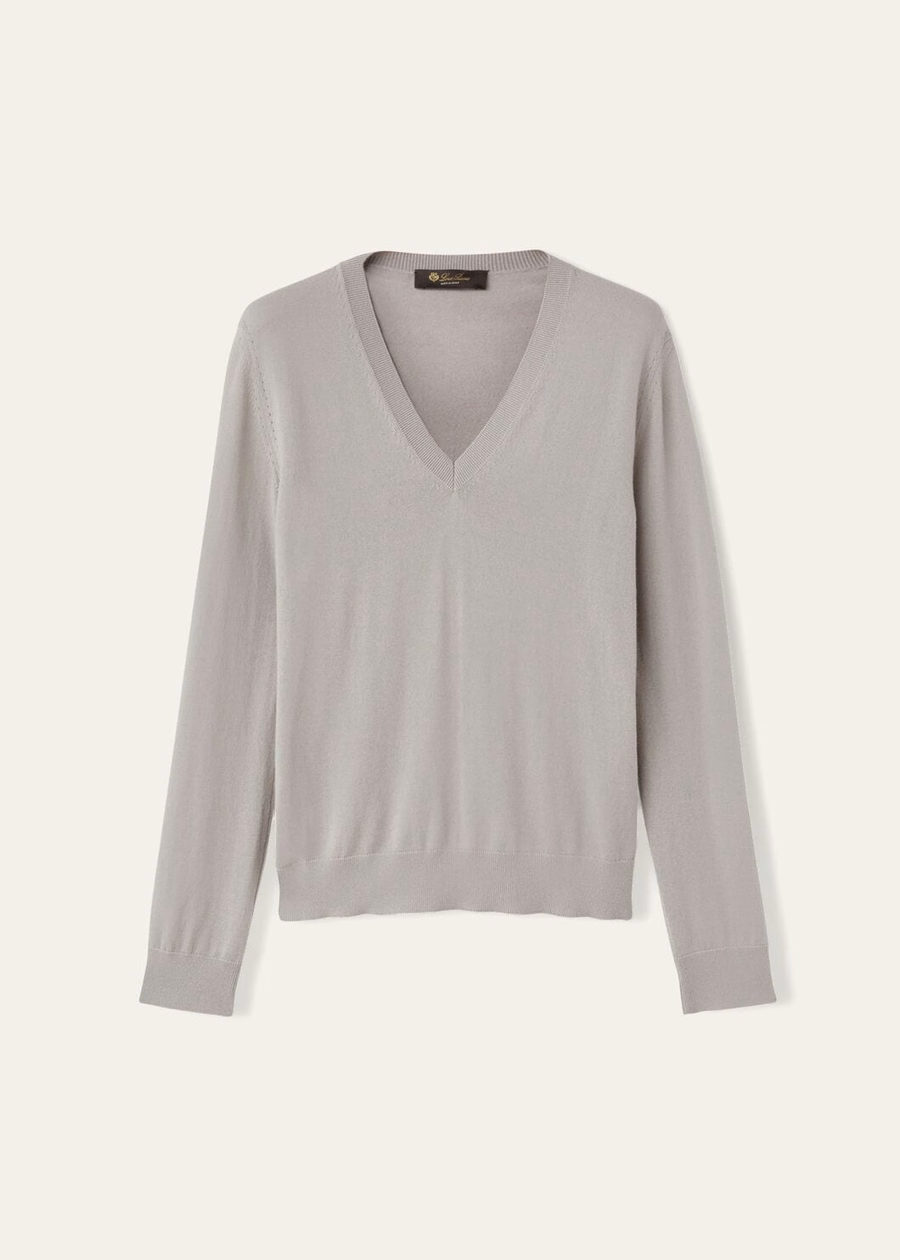 New Piuma V-Neck Cashmere Azure Grey/Denim Blue