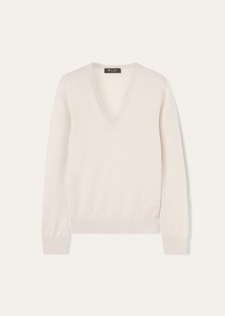 New Cashmere Tapioca Feather V-Neck