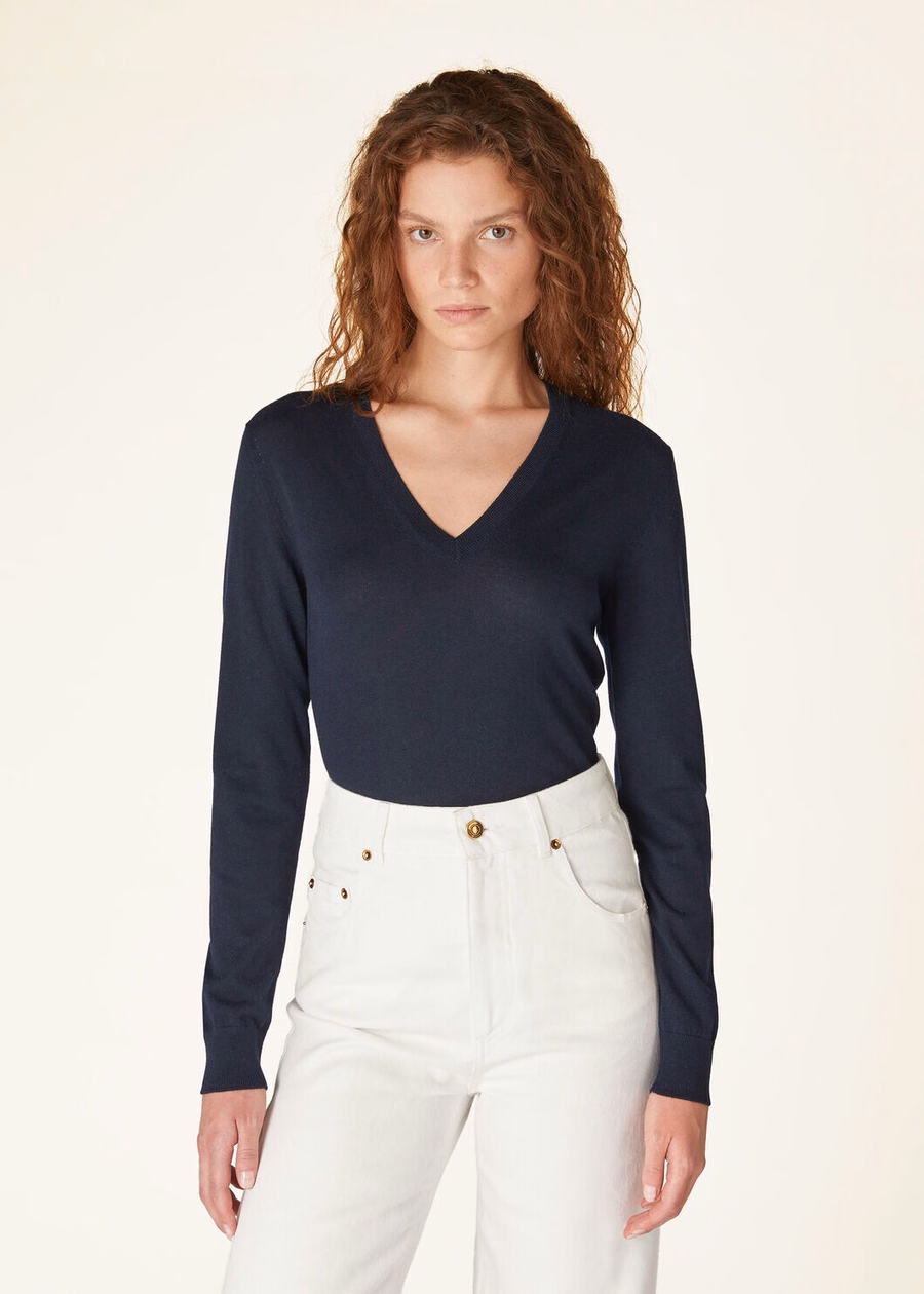 New Piuma V-Deck Cashmere Navy Blue
