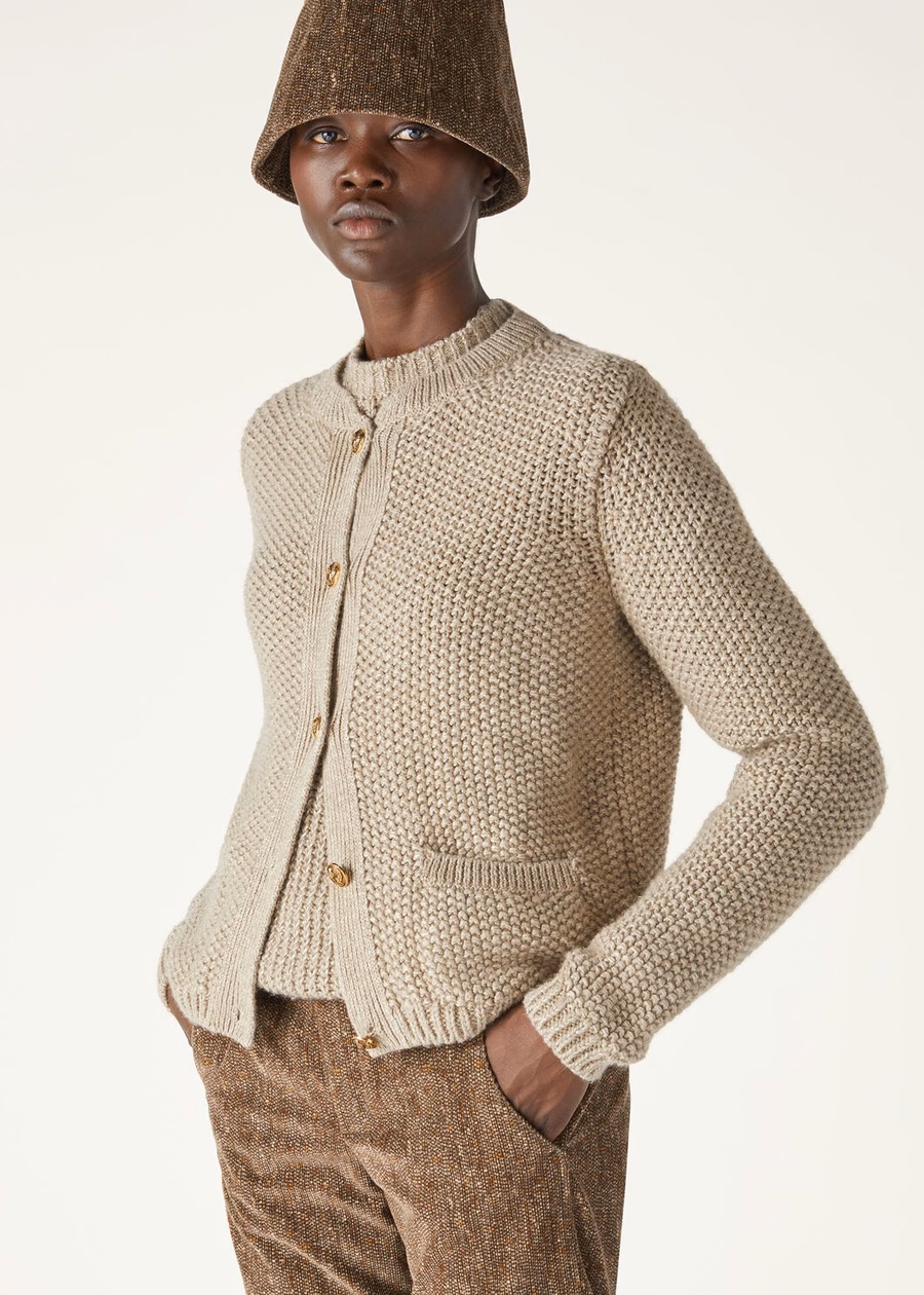 Baranca Cardigan In Natural Cashmere Brown Melange