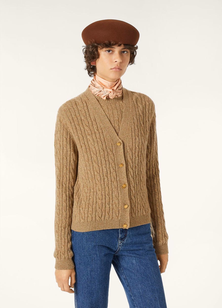 Treccia Cardigan Baby Cashmere Raw Honey Melange/Rosemary Infusion