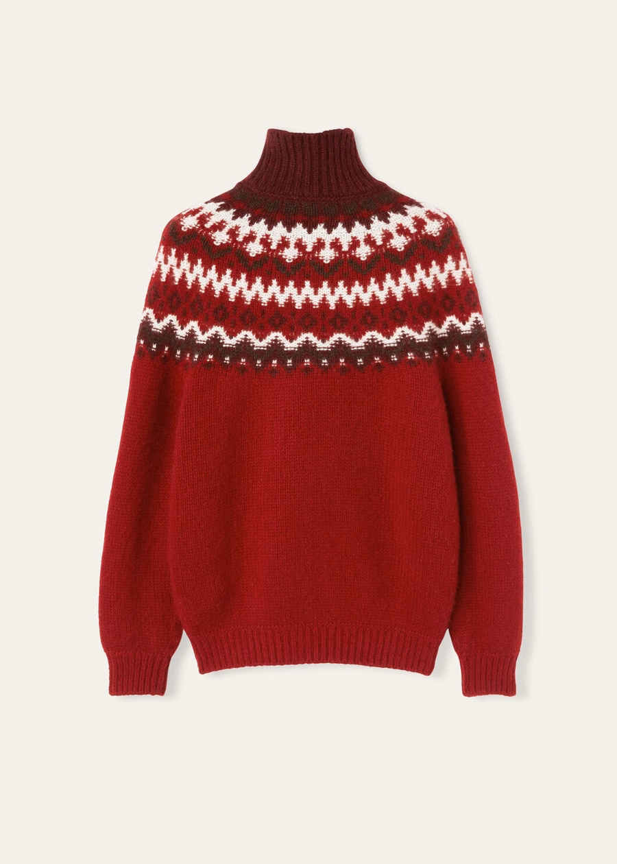 Alpe Pile Turtleneck Cashmere Bright Carmine/Bordeaux Melange