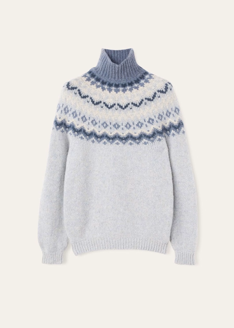 Alpe Pile Turtleneck Cashmere Pearl Stone Melange/Seafoam Serenity