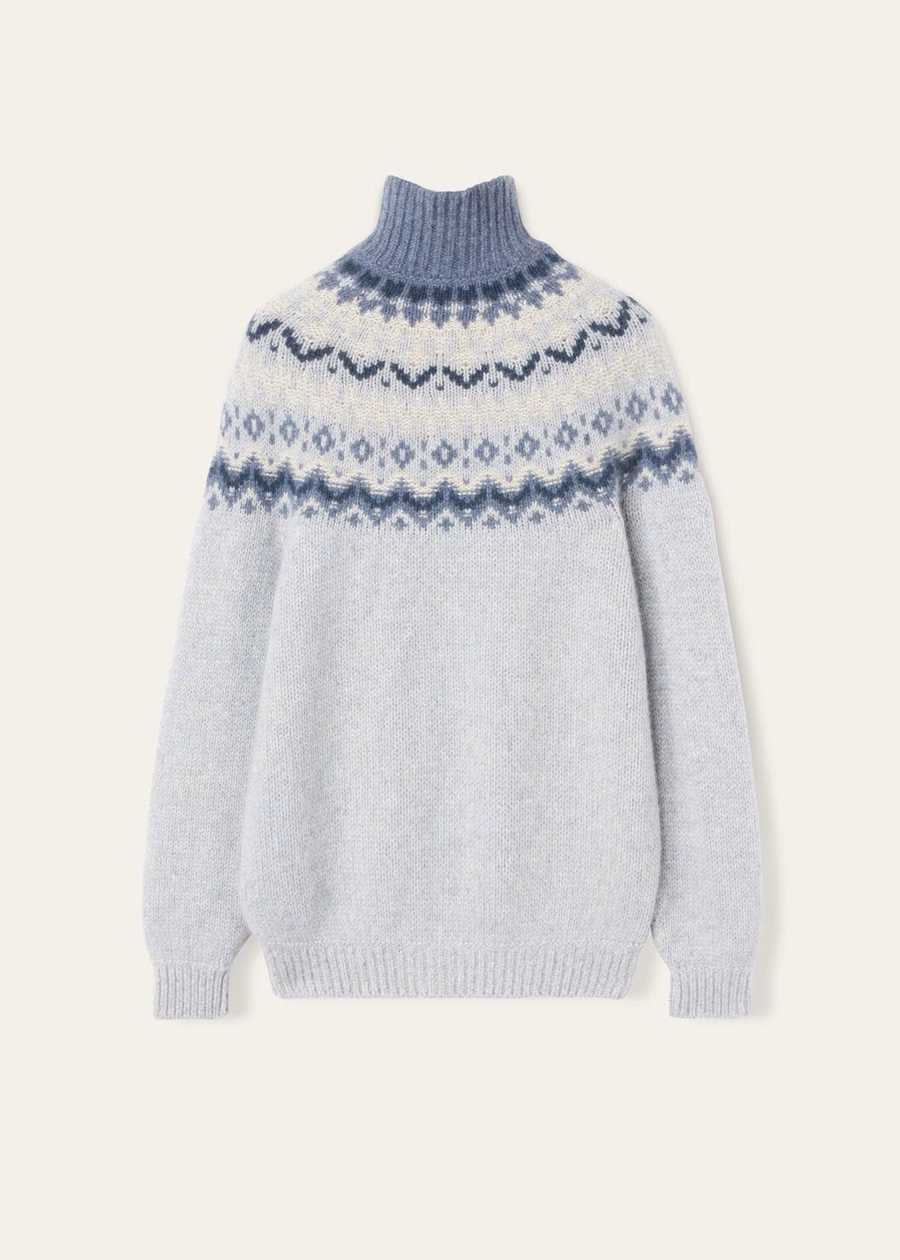Alpe Pile Turtleneck Cashmere Pearl Stone Melange/Seafoam Serenity