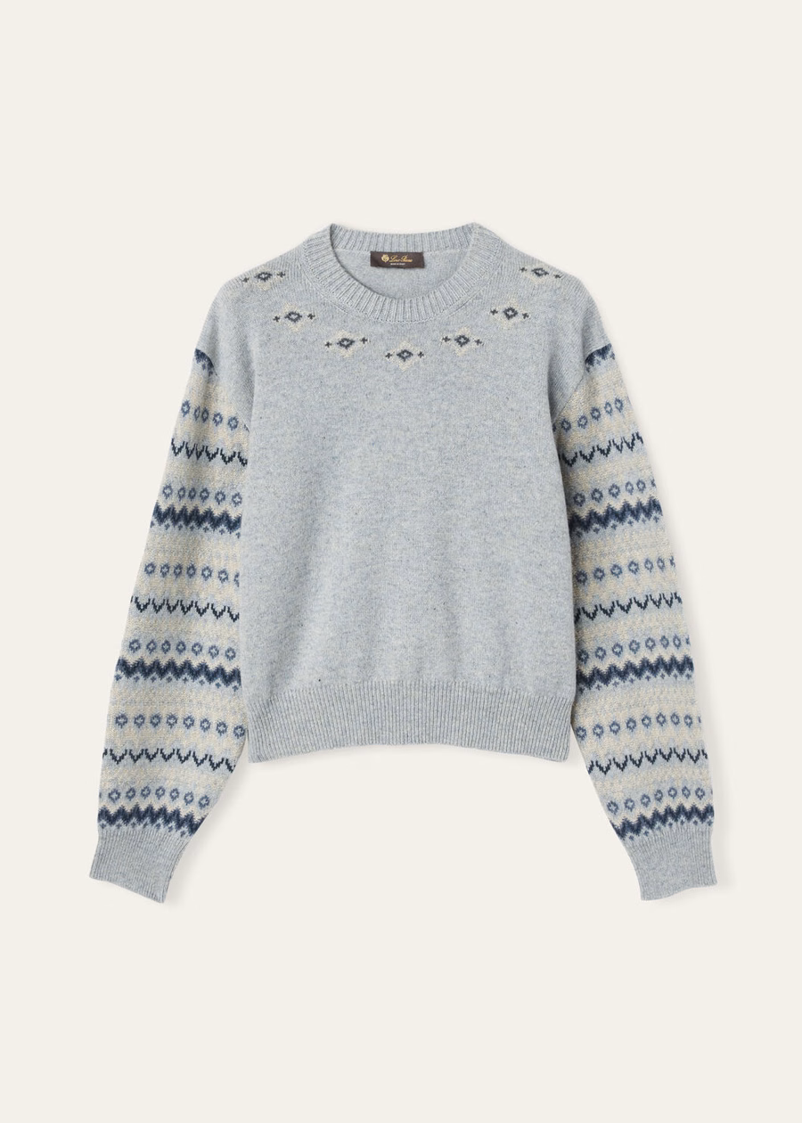 Alpe Pile Crewneck Cashmere Pearl Stone Melange/Seafoam Serenity