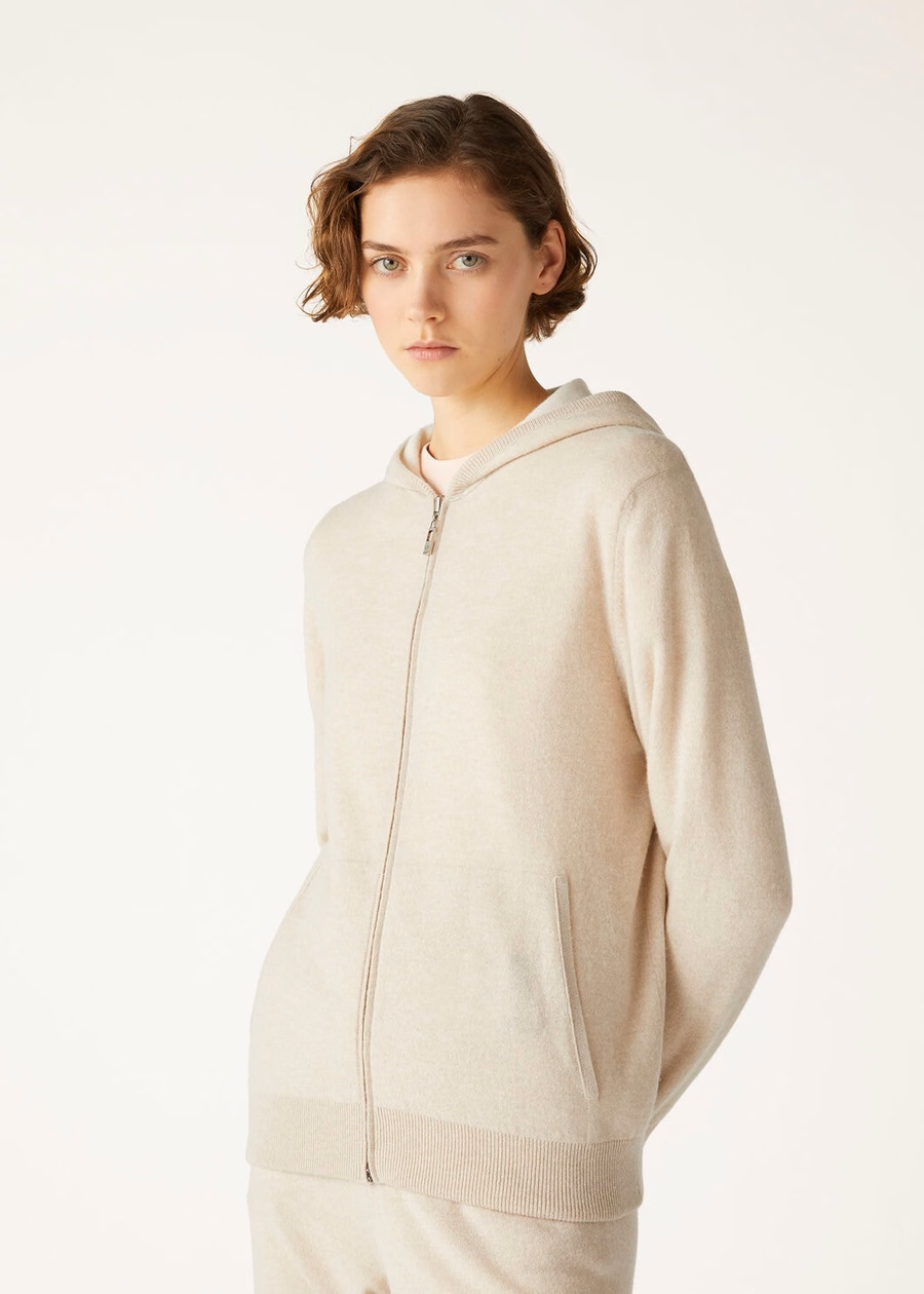 Duo Hooded Bomber Sweater Natural Cashmere Suitcase/Nougat