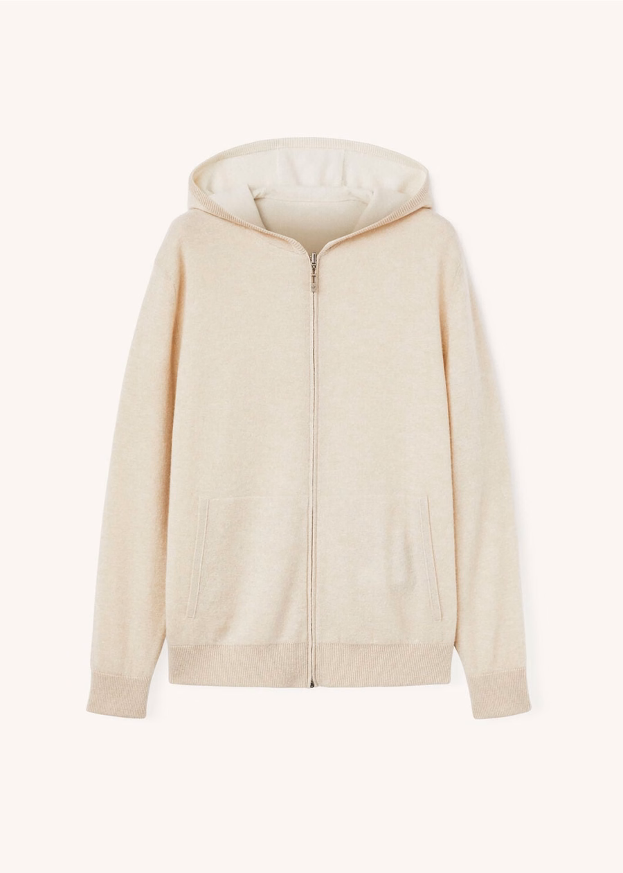 Duo Hooded Bomber Sweater Natural Cashmere Suitcase/Nougat
