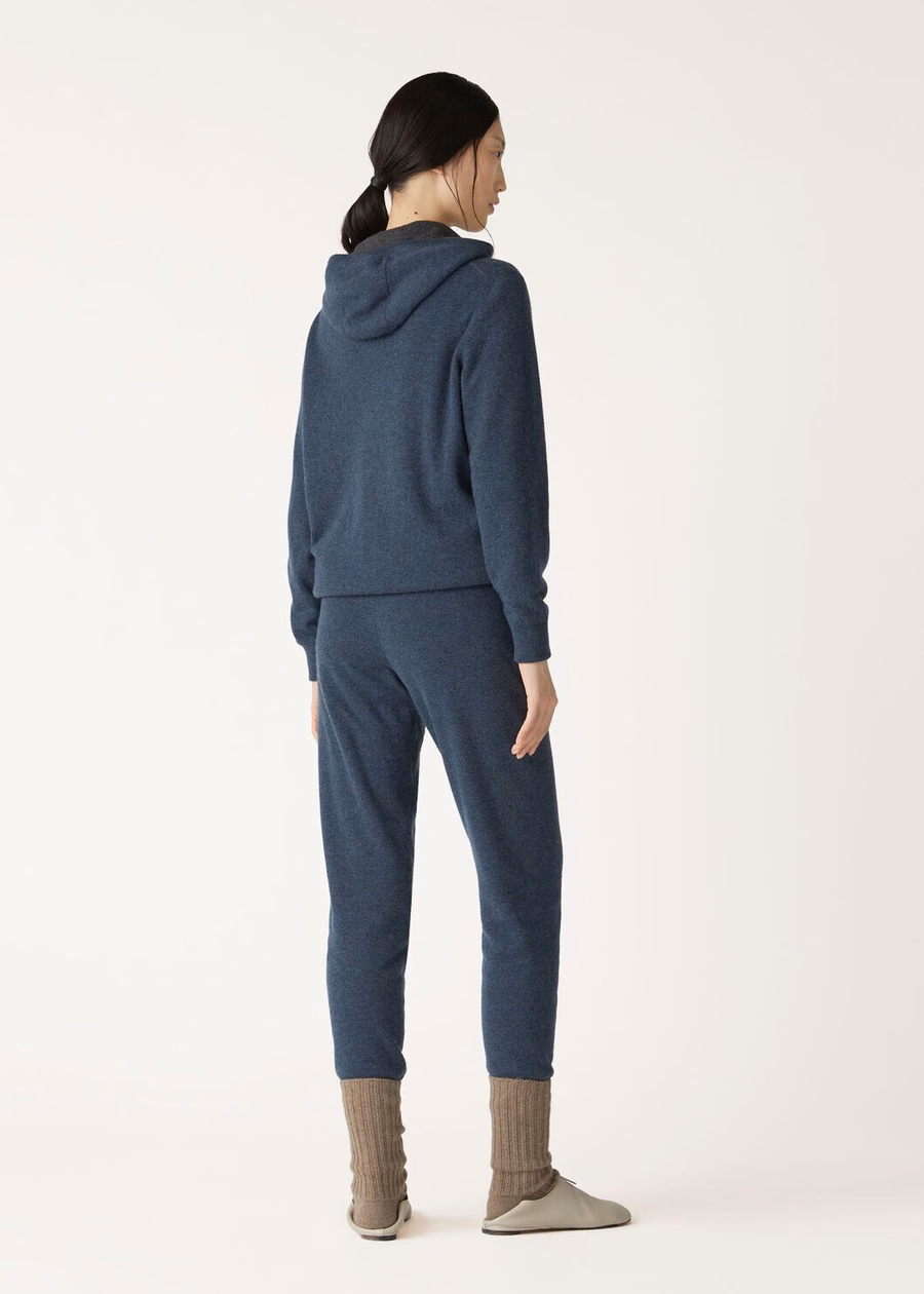 Duo Cashmere Melange Teal/Charcoal Melange Hooded Bomber Sweater