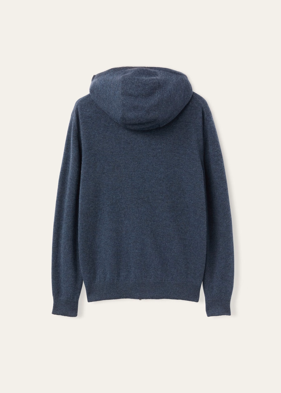Duo Cashmere Melange Teal/Charcoal Melange Hooded Bomber Sweater