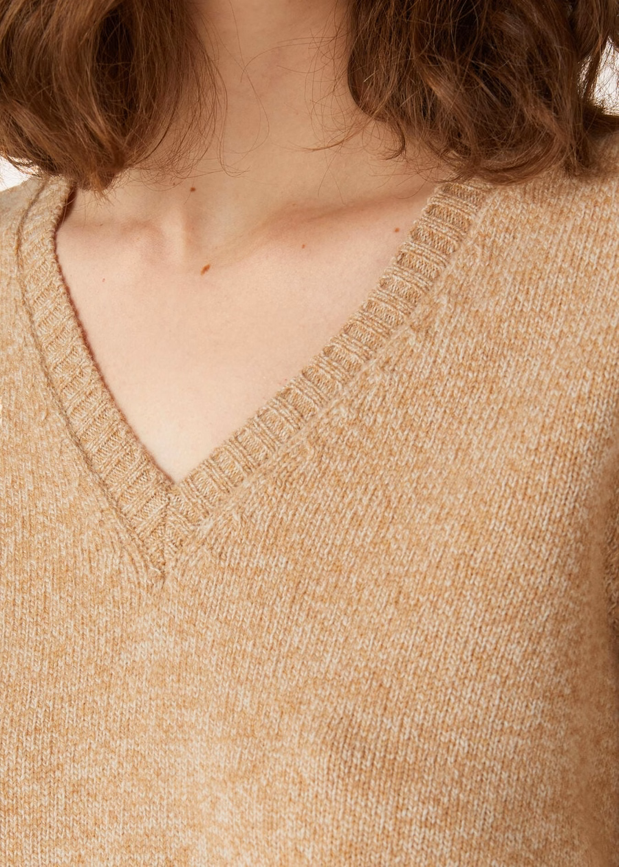 Mastallone V-neck Sweater Virgin Wool Oatmeal/Brown Sugar
