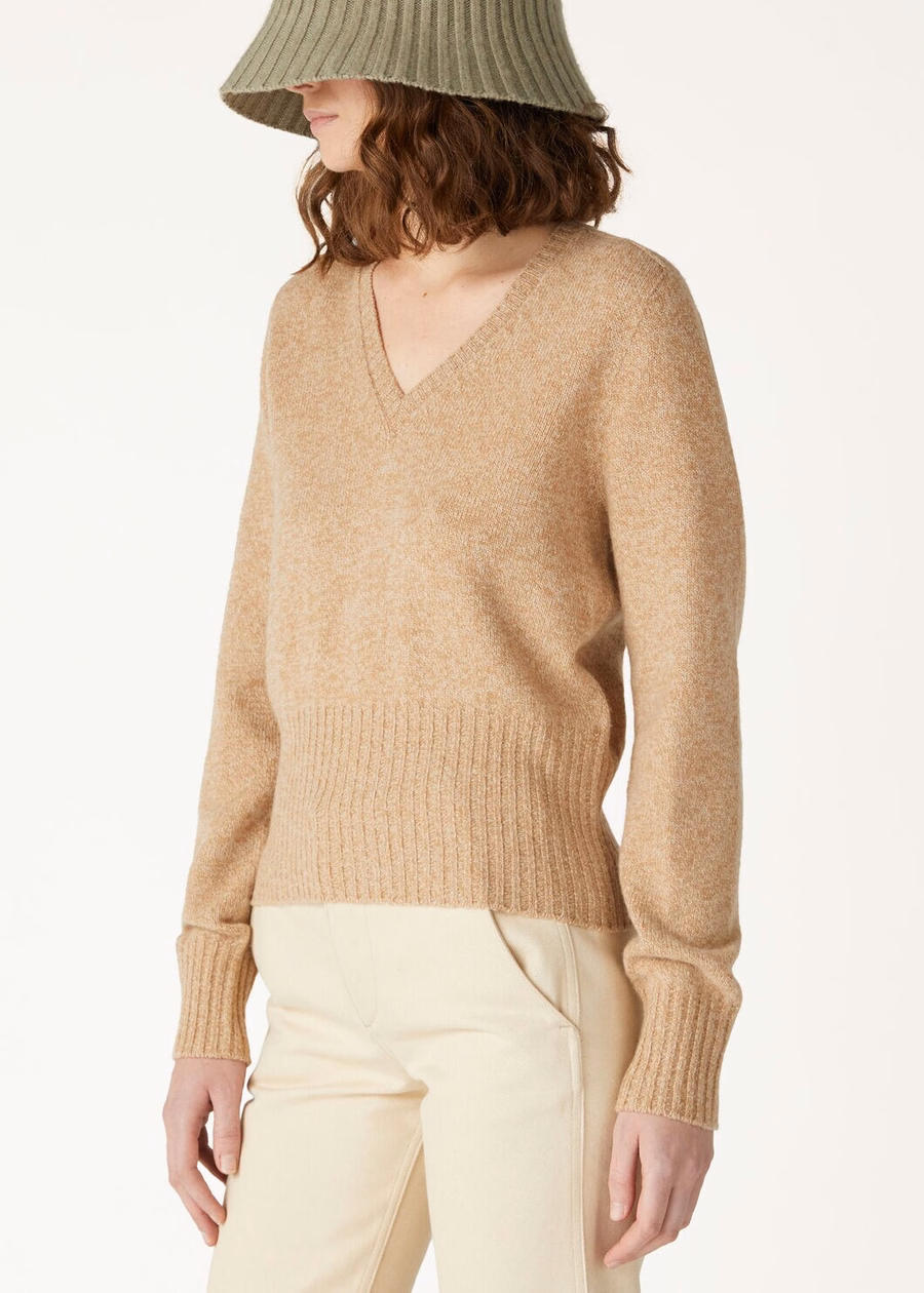 Mastallone V-neck Sweater Virgin Wool Oatmeal/Brown Sugar