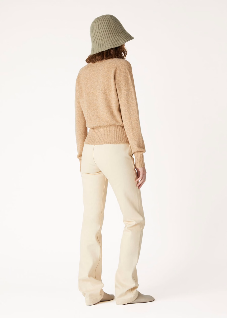 Mastallone V-neck Sweater Virgin Wool Oatmeal/Brown Sugar