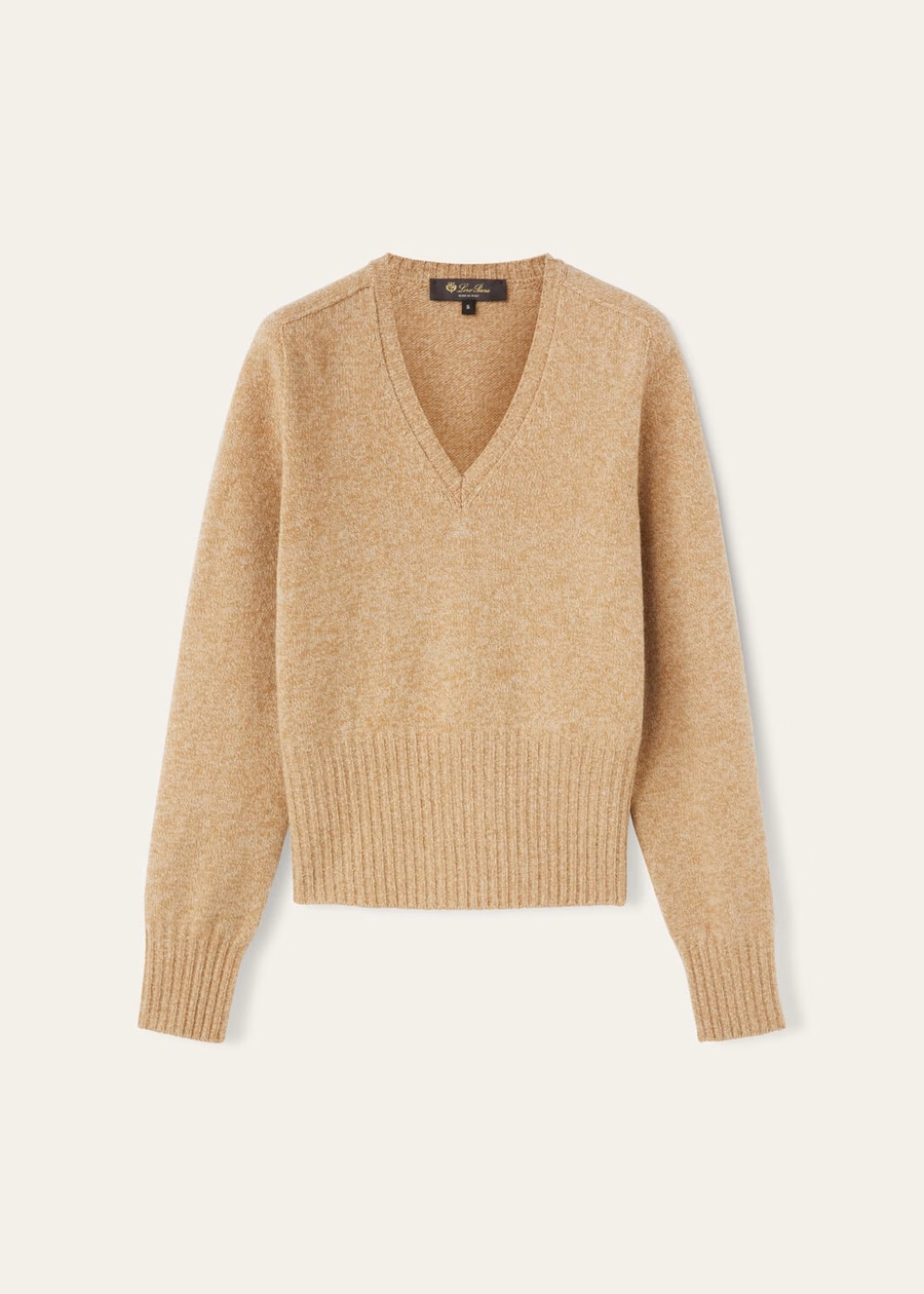 Mastallone V-neck Sweater Virgin Wool Oatmeal/Brown Sugar