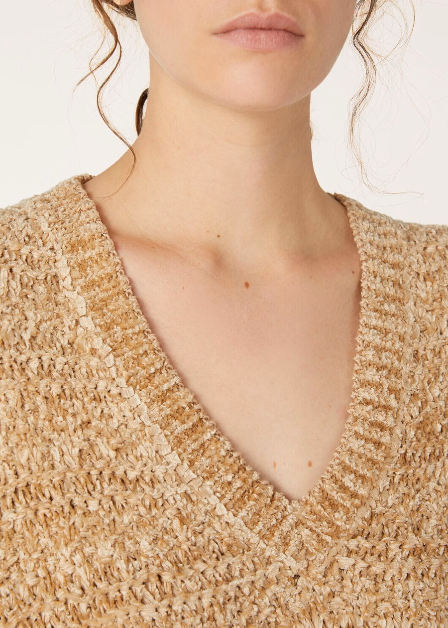 Val D'egua Silk Gold Sand V-neck Sweater