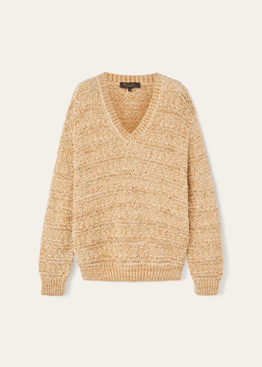 Val D'egua Silk Gold Sand V-neck Sweater