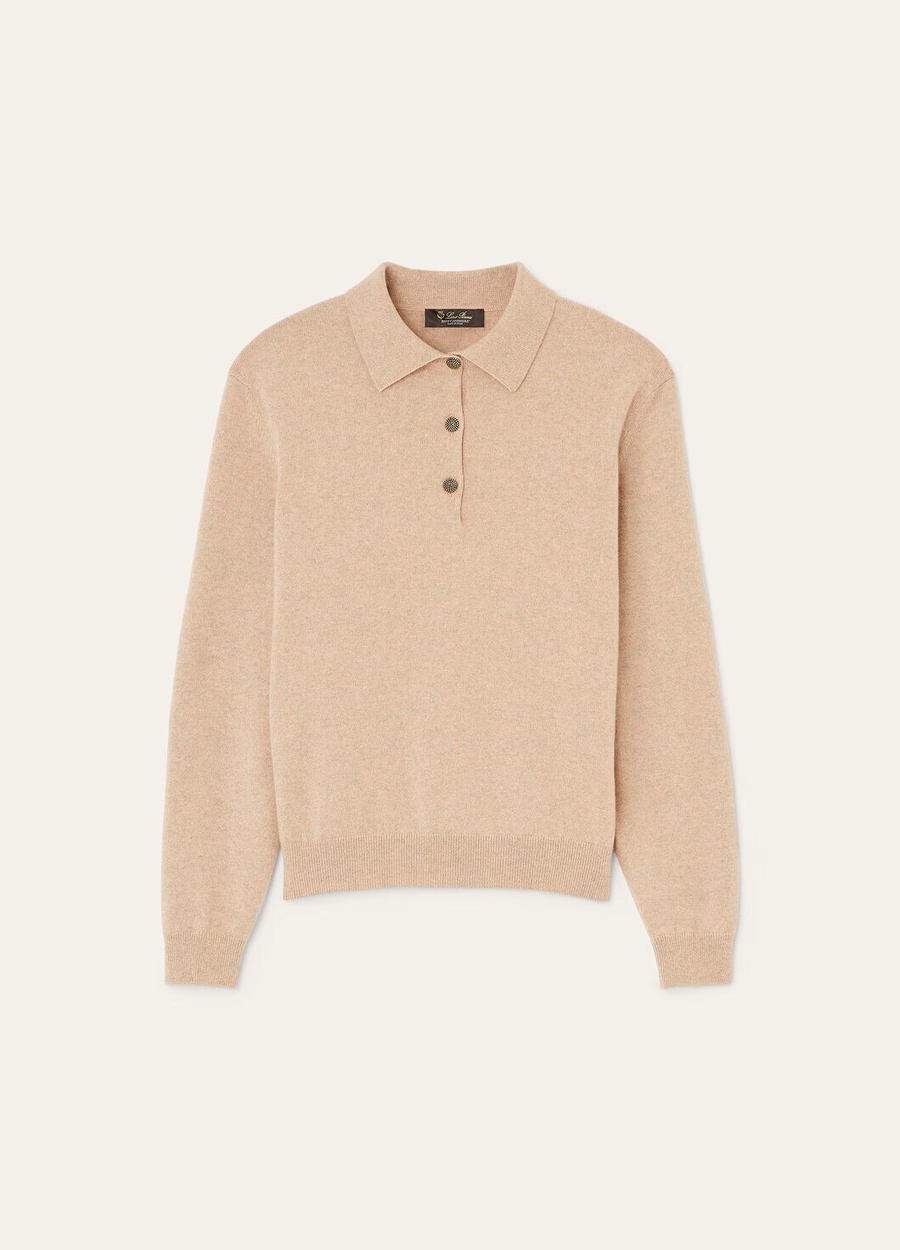 Classic Baby Cashmere Polo Shirt Rosy Granite Melange
