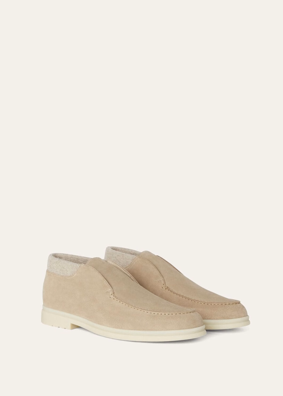 Wintery Walk open-toe ankle boots in sand-coloured suede