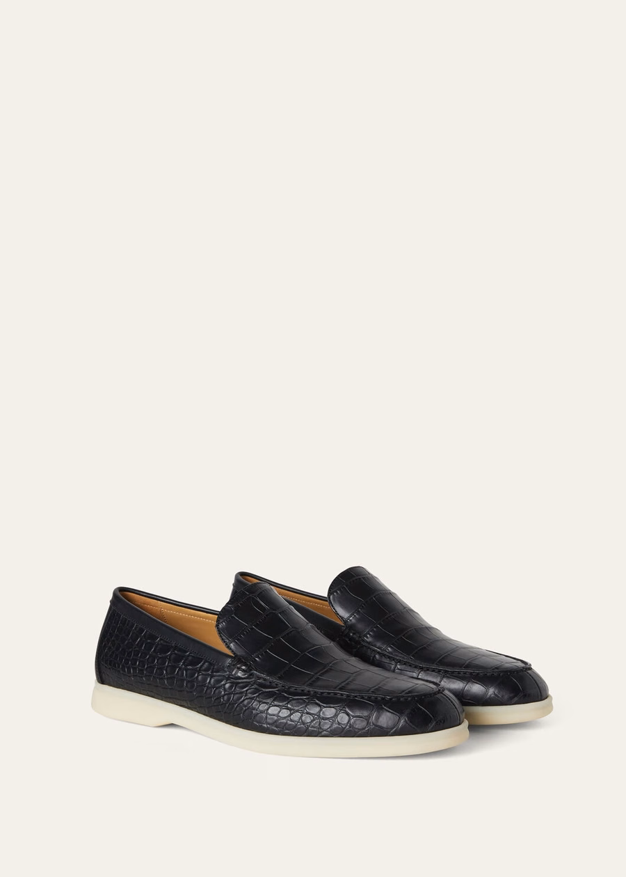 Summer Walk Black Alligator Leather Loafer