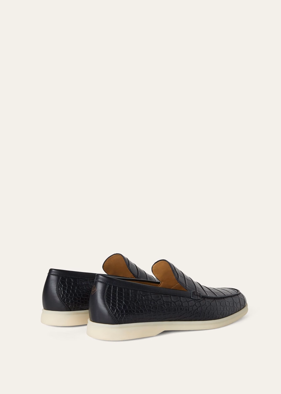 Summer Walk Black Alligator Leather Loafer