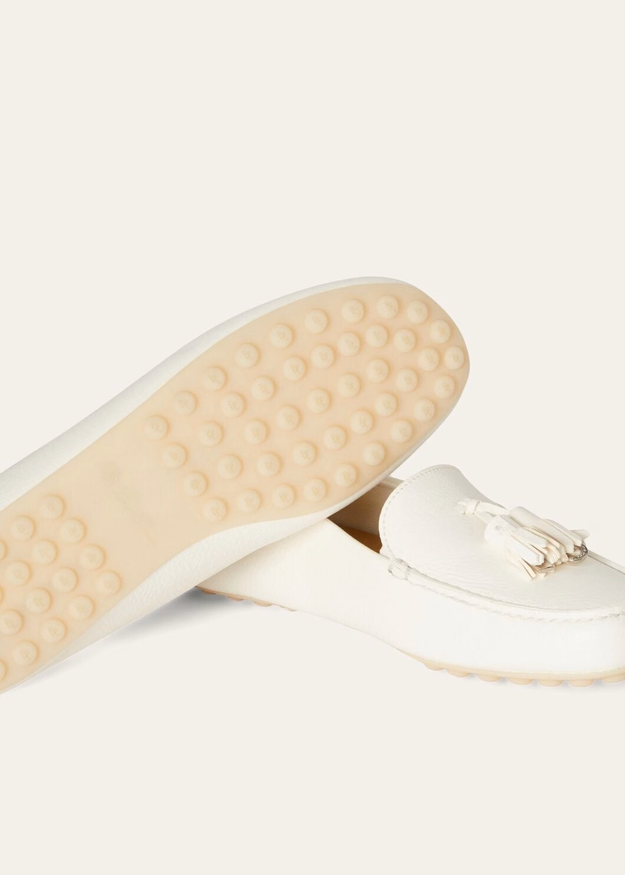 Dot Sole Walk white deerskin loafer