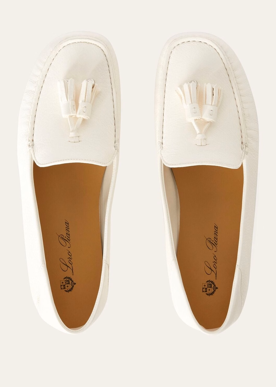 Dot Sole Walk white deerskin loafer