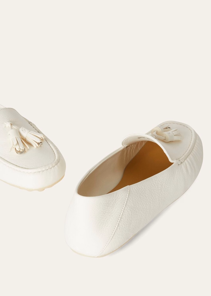 Dot Sole Walk white deerskin loafer