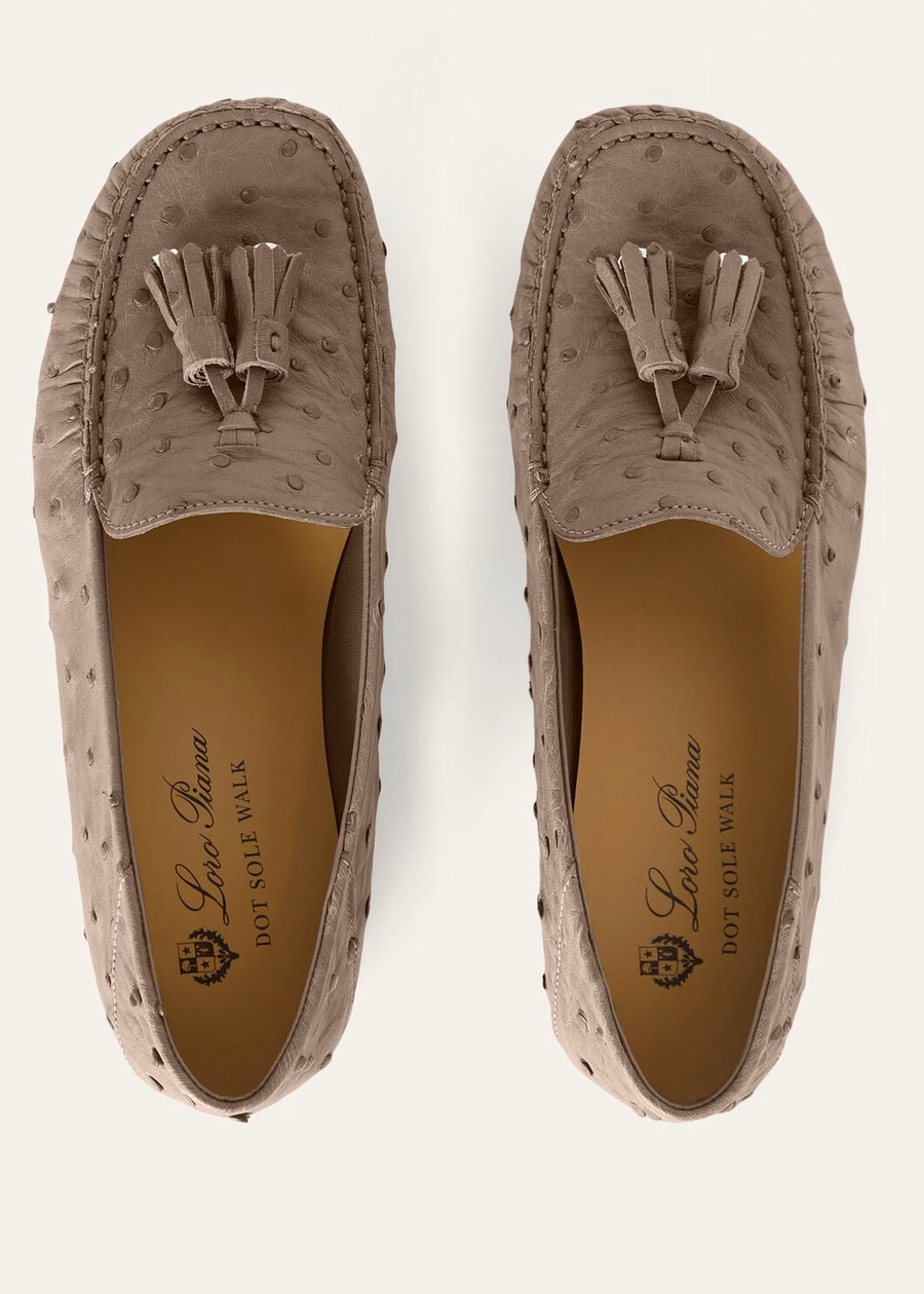 Dot Sole Walk Loafer Ostrich Leather Warm Mastic