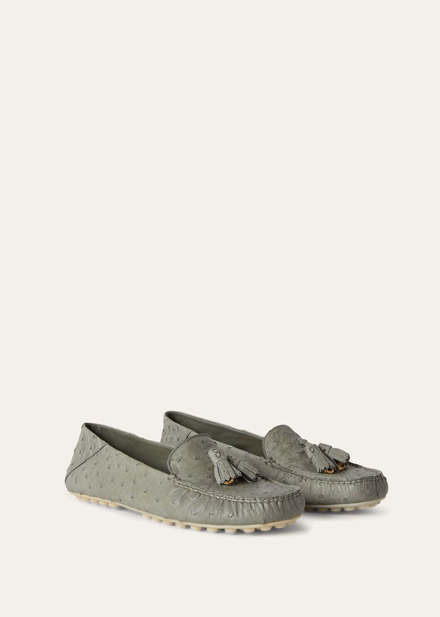 Dot Sole Walk Yerba Mate Ostrich Leather Loafer
