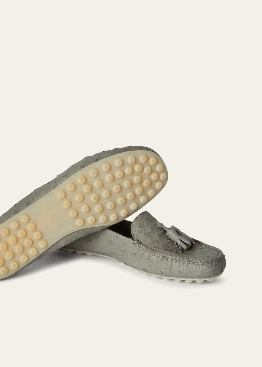 Dot Sole Walk Yerba Mate Ostrich Leather Loafer