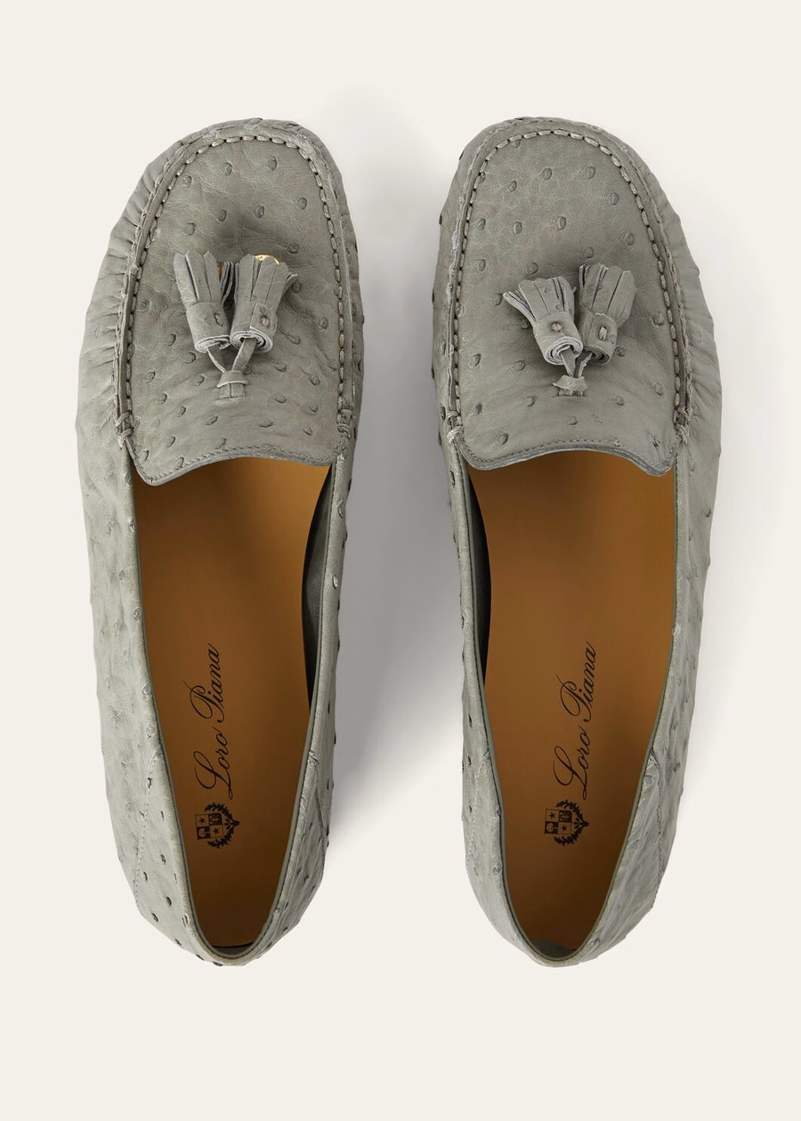 Dot Sole Walk Yerba Mate Ostrich Leather Loafer