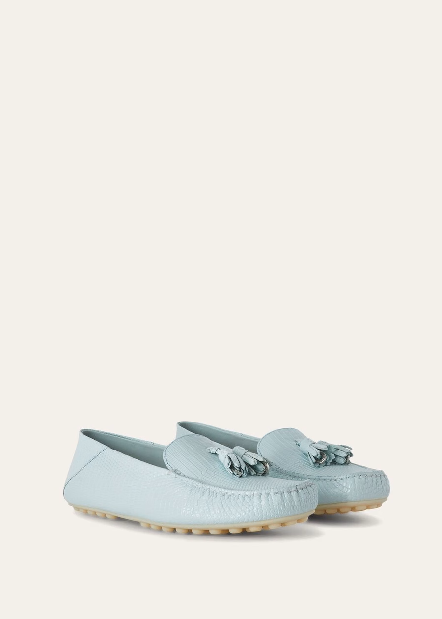 Dot Sole Walk Lizard Leather Azure Sapphire Moccasin