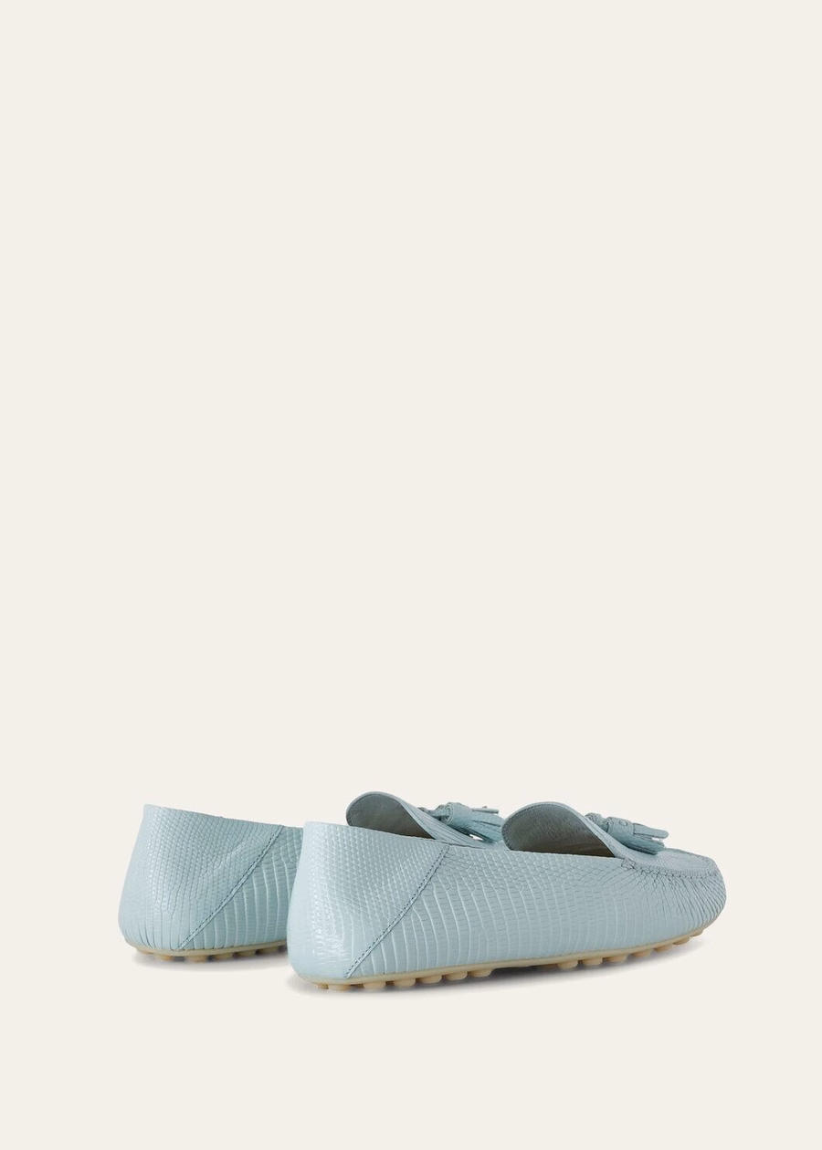 Dot Sole Walk Lizard Leather Azure Sapphire Moccasin