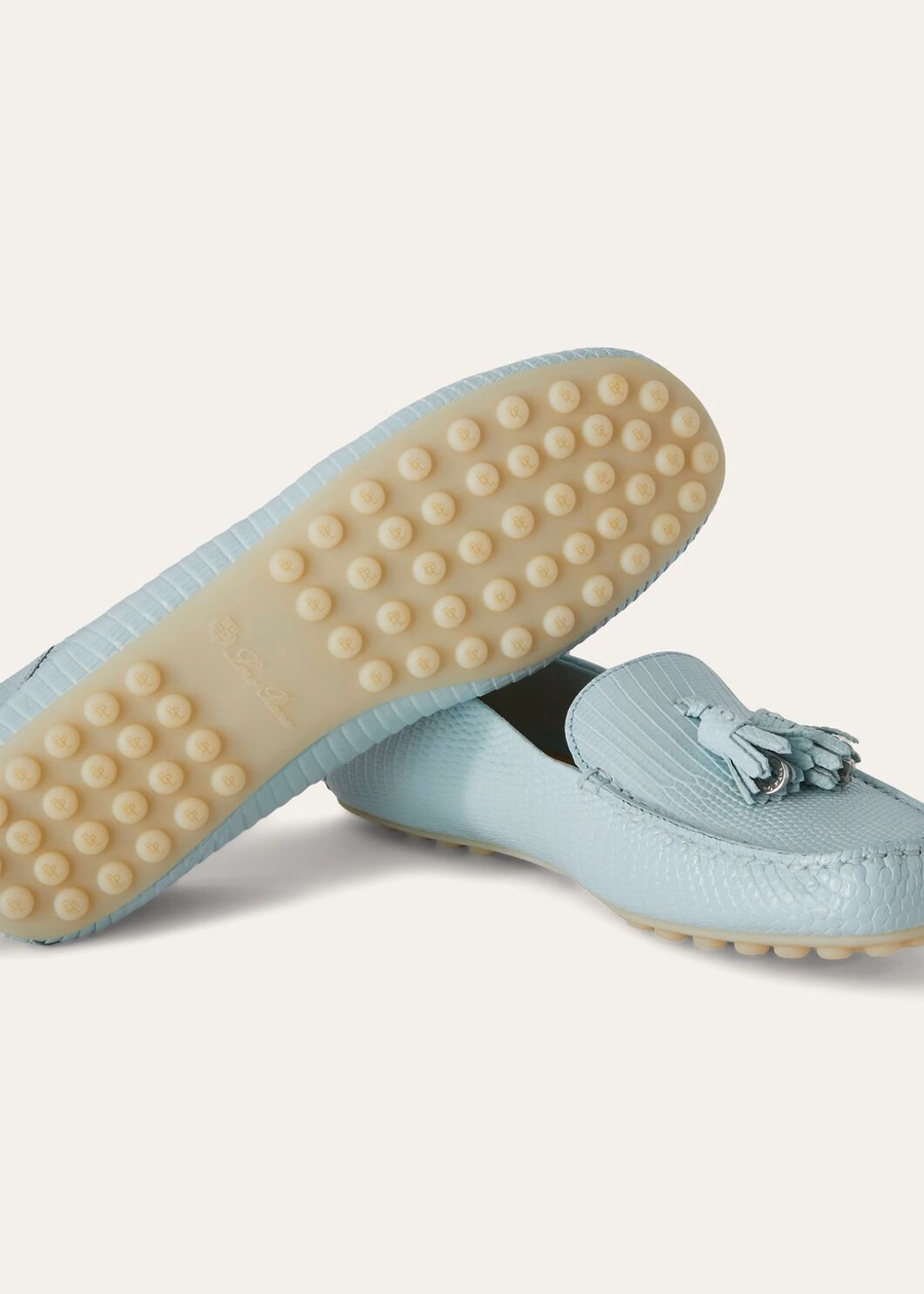 Dot Sole Walk Lizard Leather Azure Sapphire Moccasin