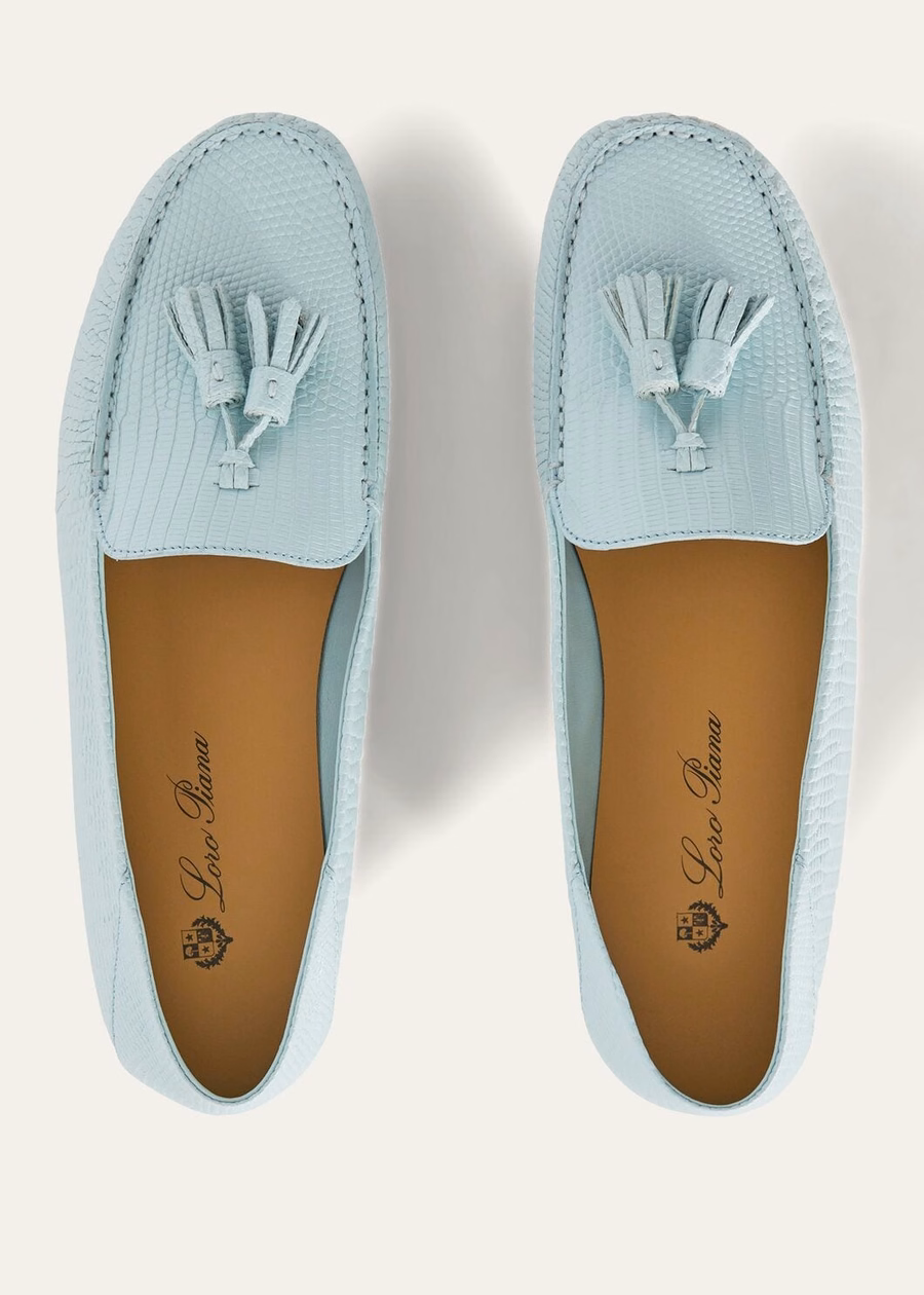 Dot Sole Walk Lizard Leather Azure Sapphire Moccasin