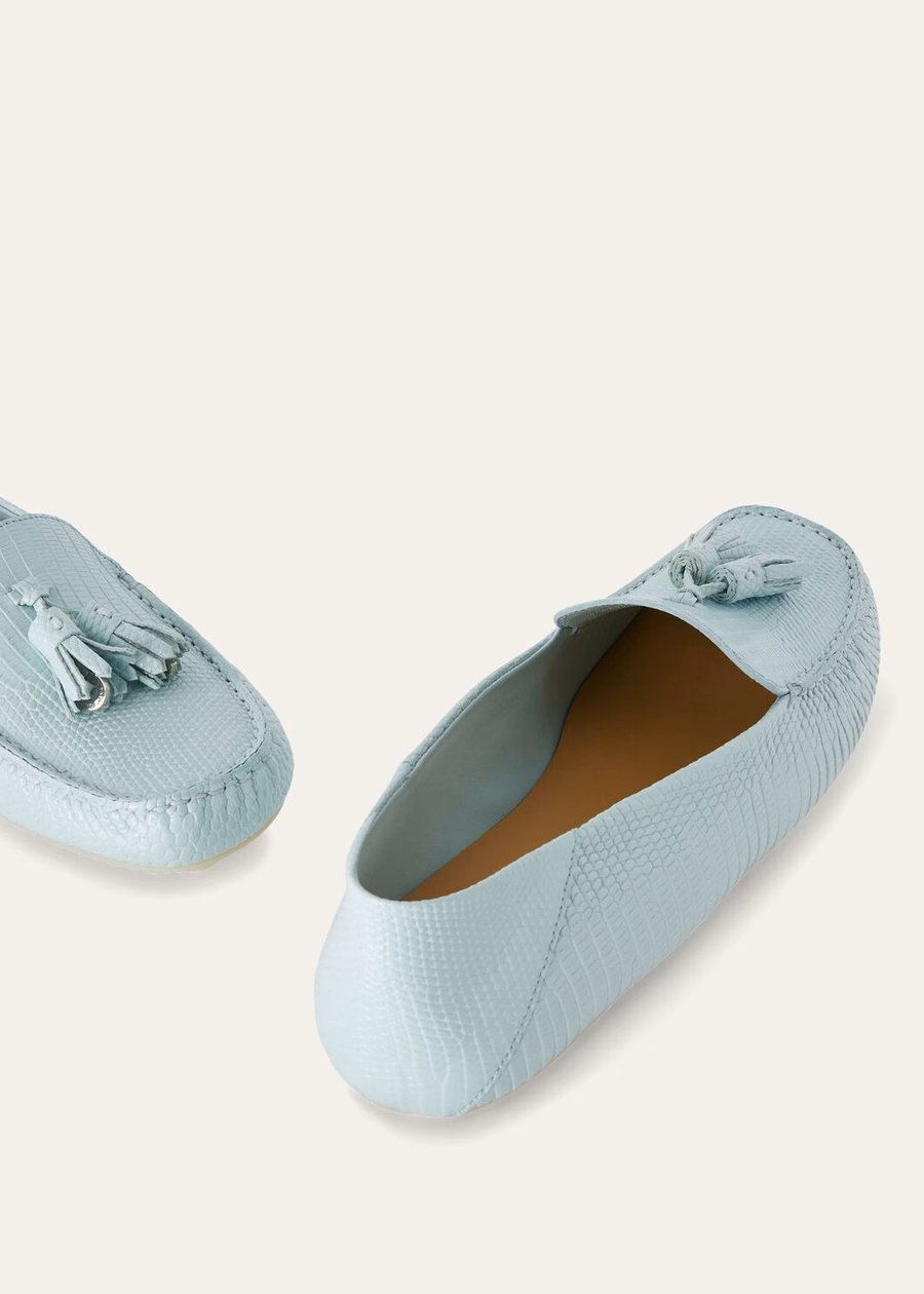 Dot Sole Walk Lizard Leather Azure Sapphire Moccasin