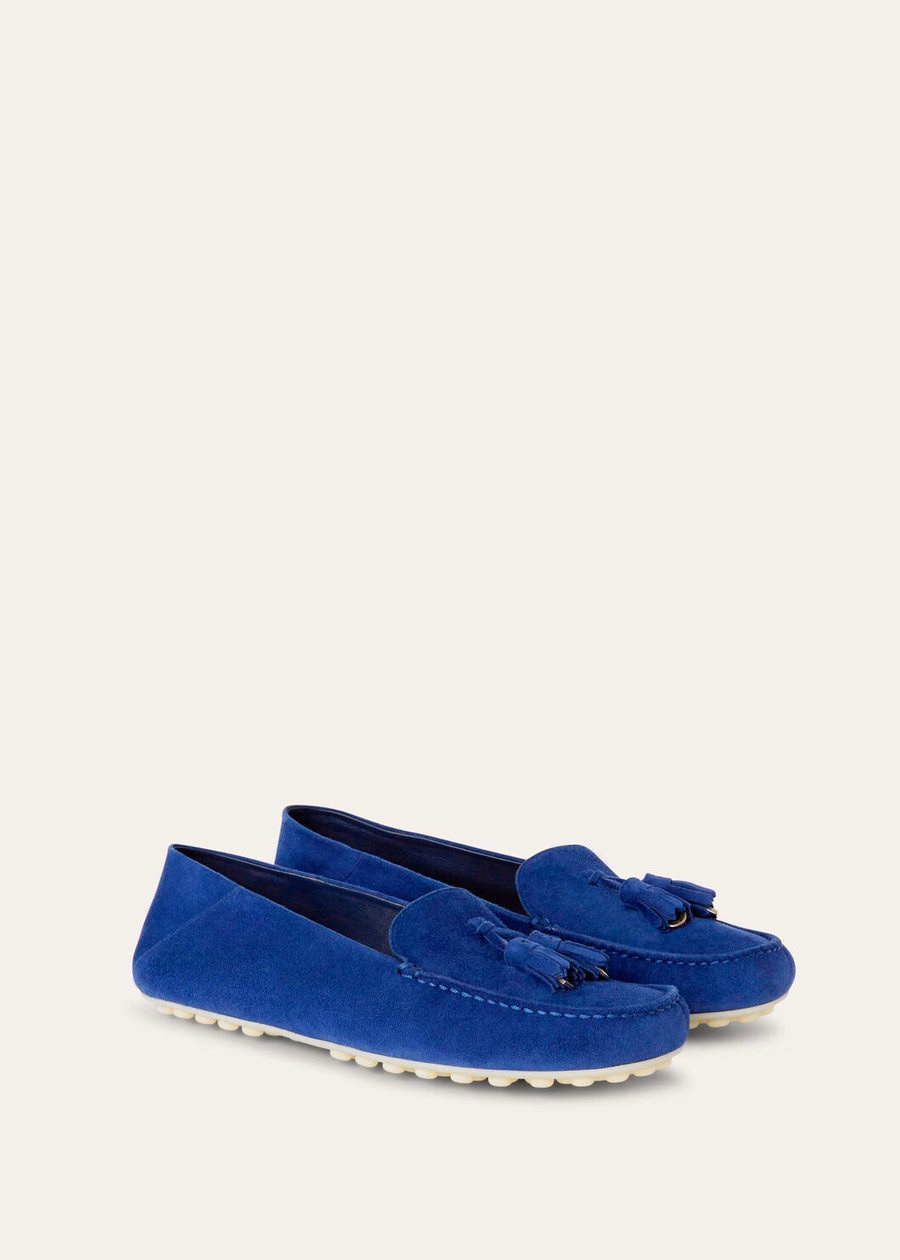 Dot Sole Walk moccasin, fluorite blue goat suede