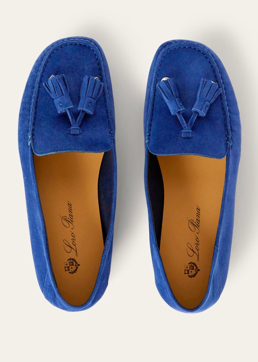 Dot Sole Walk moccasin, fluorite blue goat suede