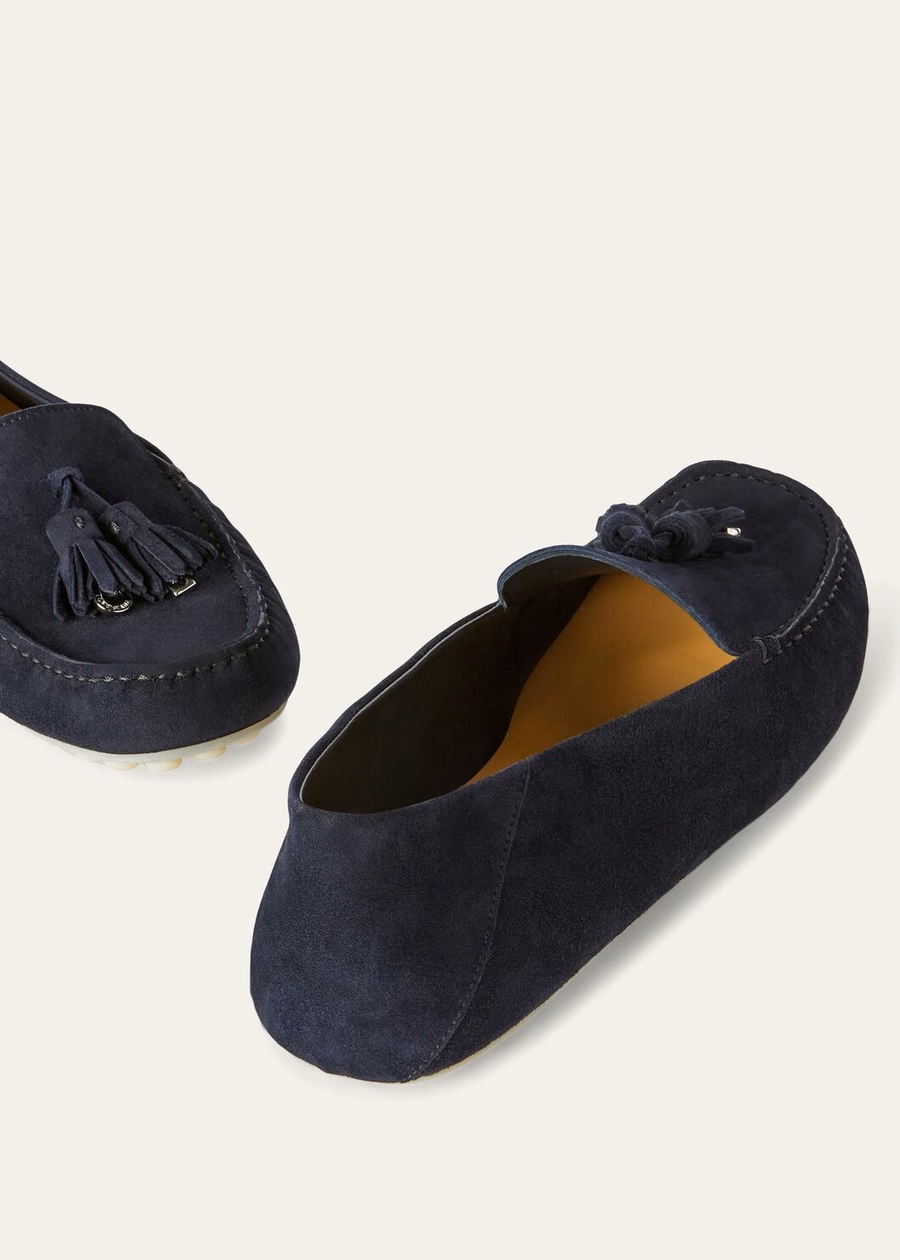 Dot Sole Walk Moccasin in Goat Suede Navy Blue